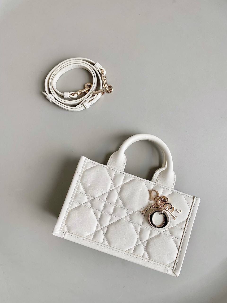 🈶全皮白，mini 𝗗𝗜𝗢𝗥 𝗯𝗼𝗼𝗸 𝘁𝗼𝘁𝗲24新款 不得不说，D家确实好会玩啊 可以背的托特来了！简直不要太棒 在最最最经典的托特上又衍生爆款了 可可爱爱的mini尺寸，恨不得天天背！😍 21.5×13×7.5cm