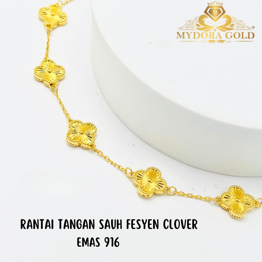 MYDORA Rantai Tangan Sauh Fesyen Clover l EMAS 916/22K