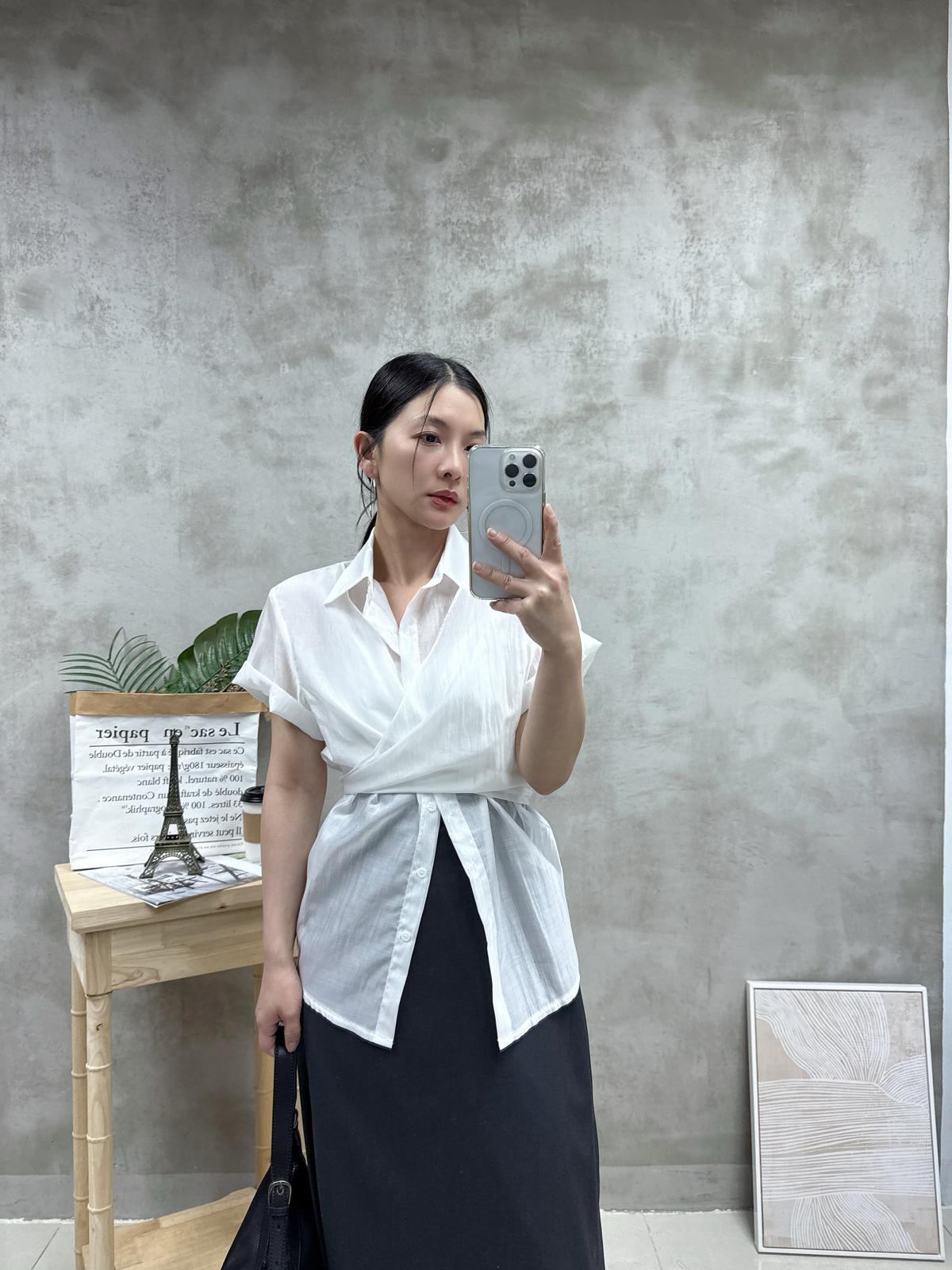 G02 交叉綁腰絲質恤衫