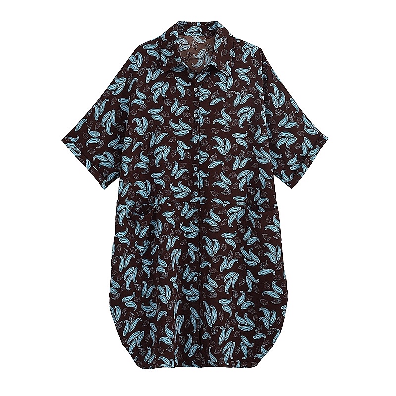 B170(2555) 韩版洋气艺术蓝叶翻领咖衬衫连身裙