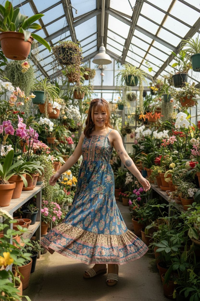 #1528 Blue Golden Floral Milktea Edge Sleeveless OP