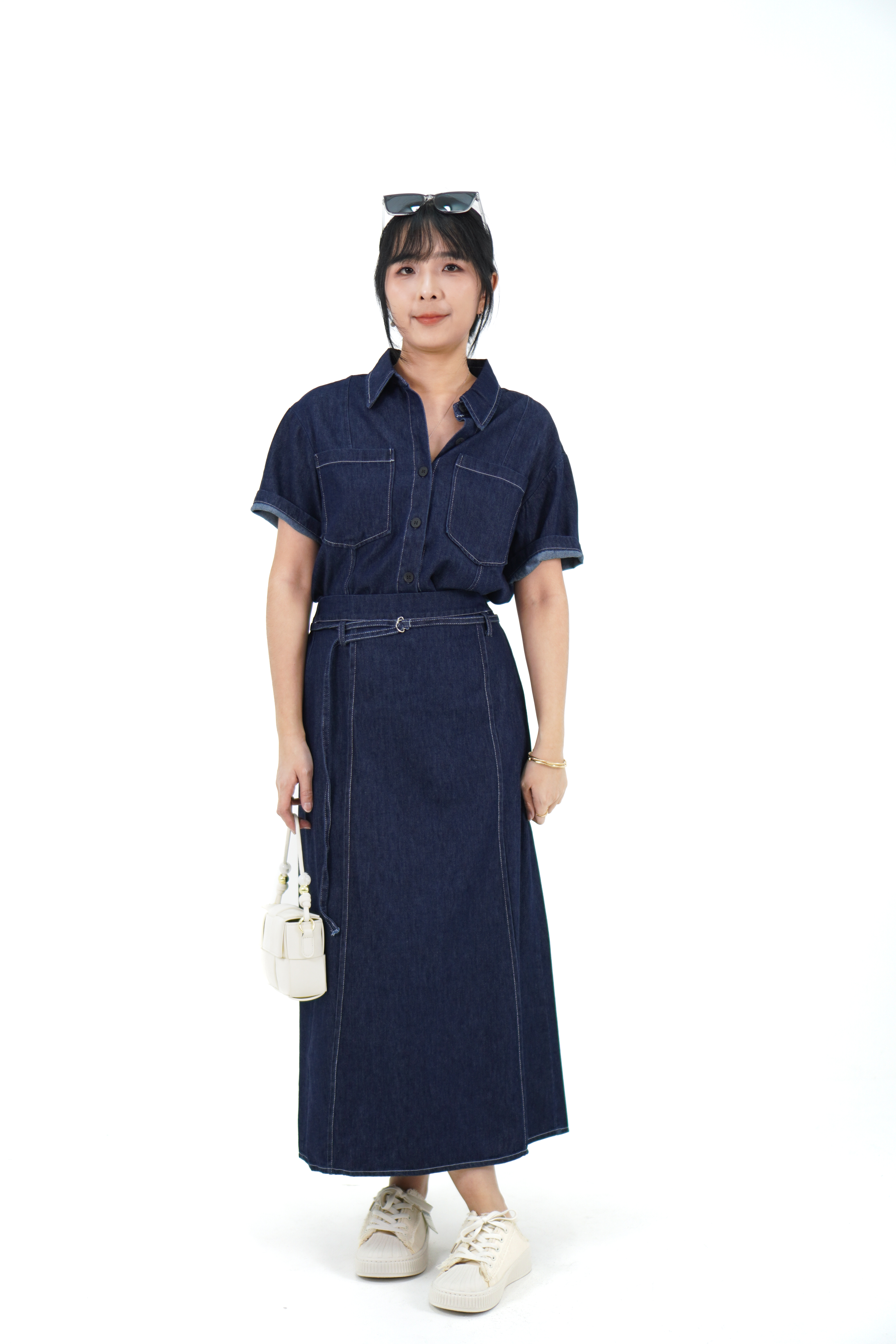 短袖牛仔上衣+半裙套装