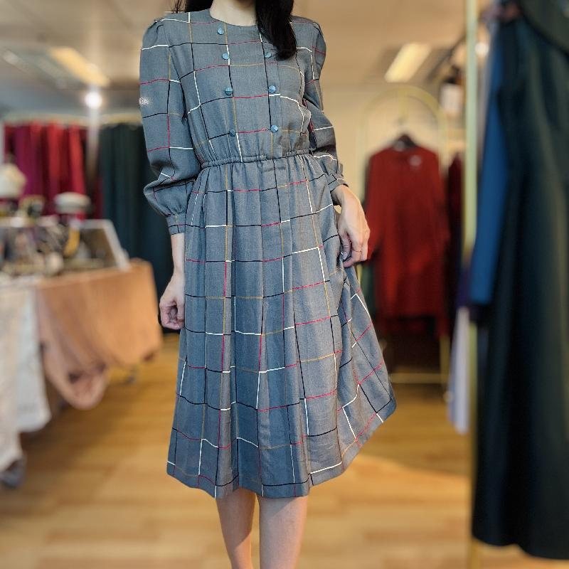 Vintage Checked Pattern Double-Breasted Day Dress (PP001-21)