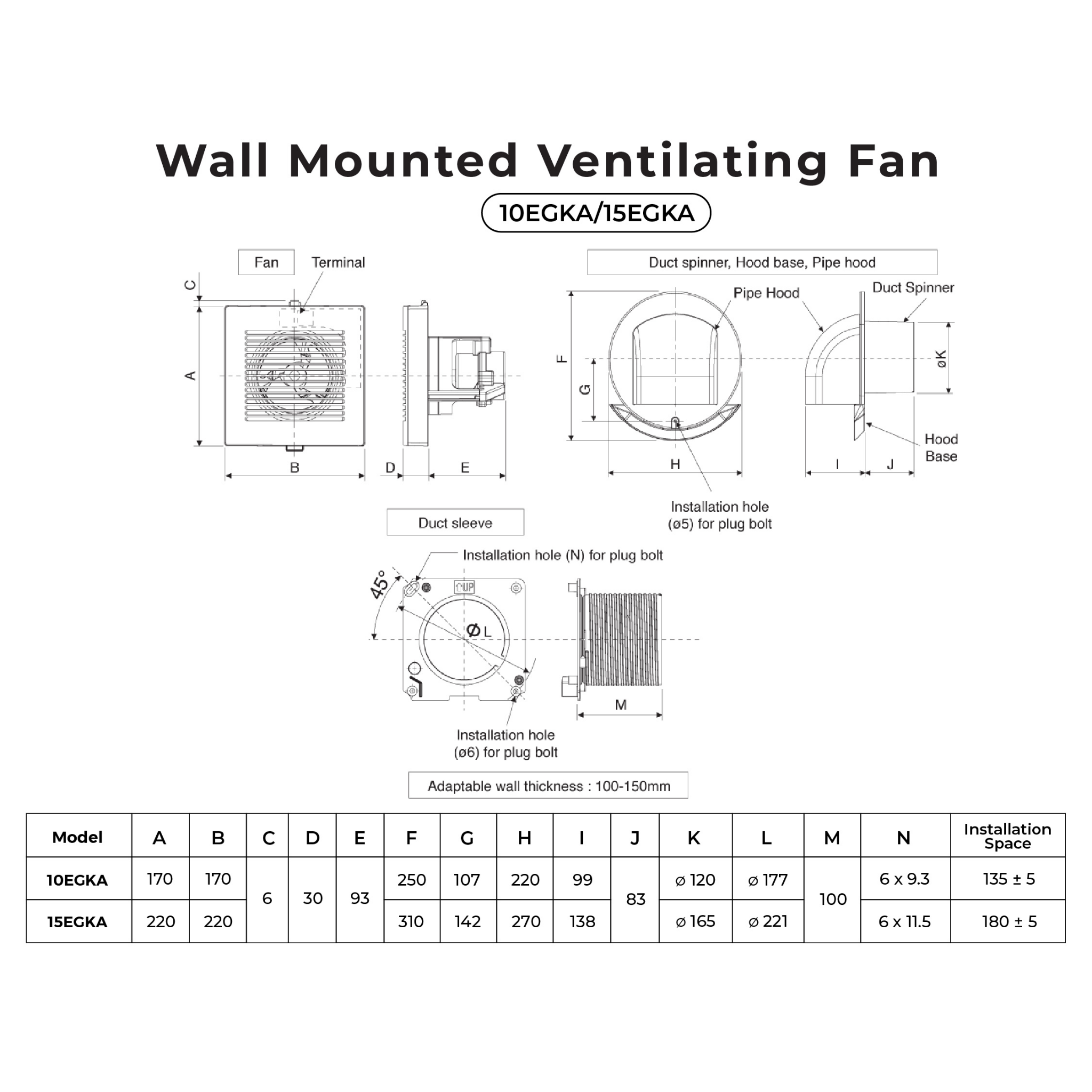 KDK 6" Bathroom Wall Ventilating Fan (15EGKA)