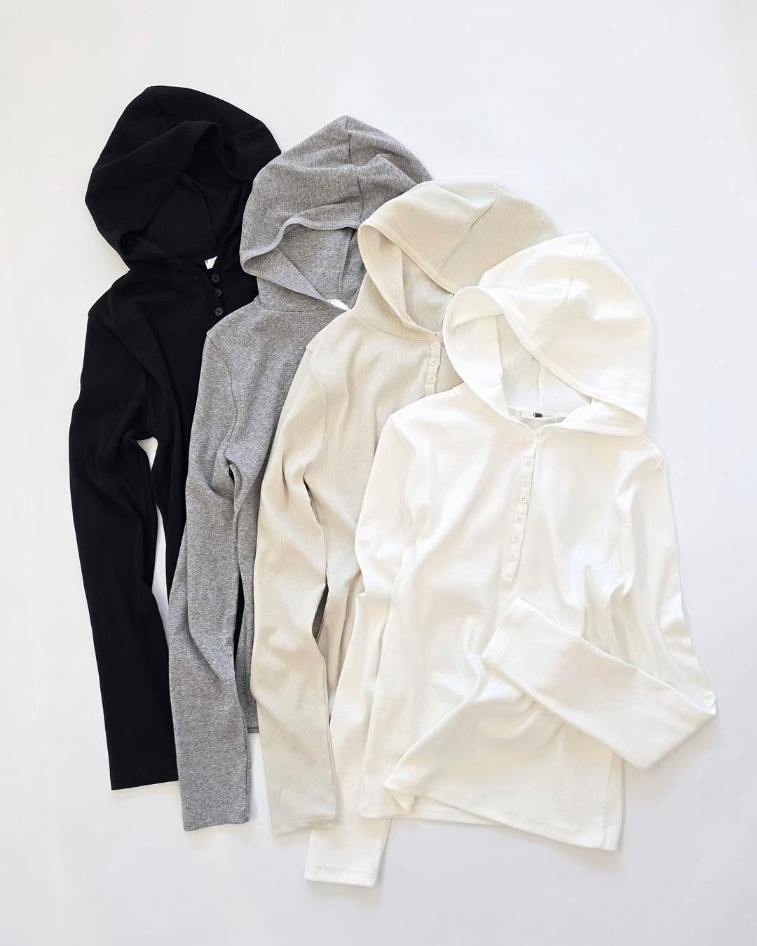 開鈕有帽坑紋薄長袖