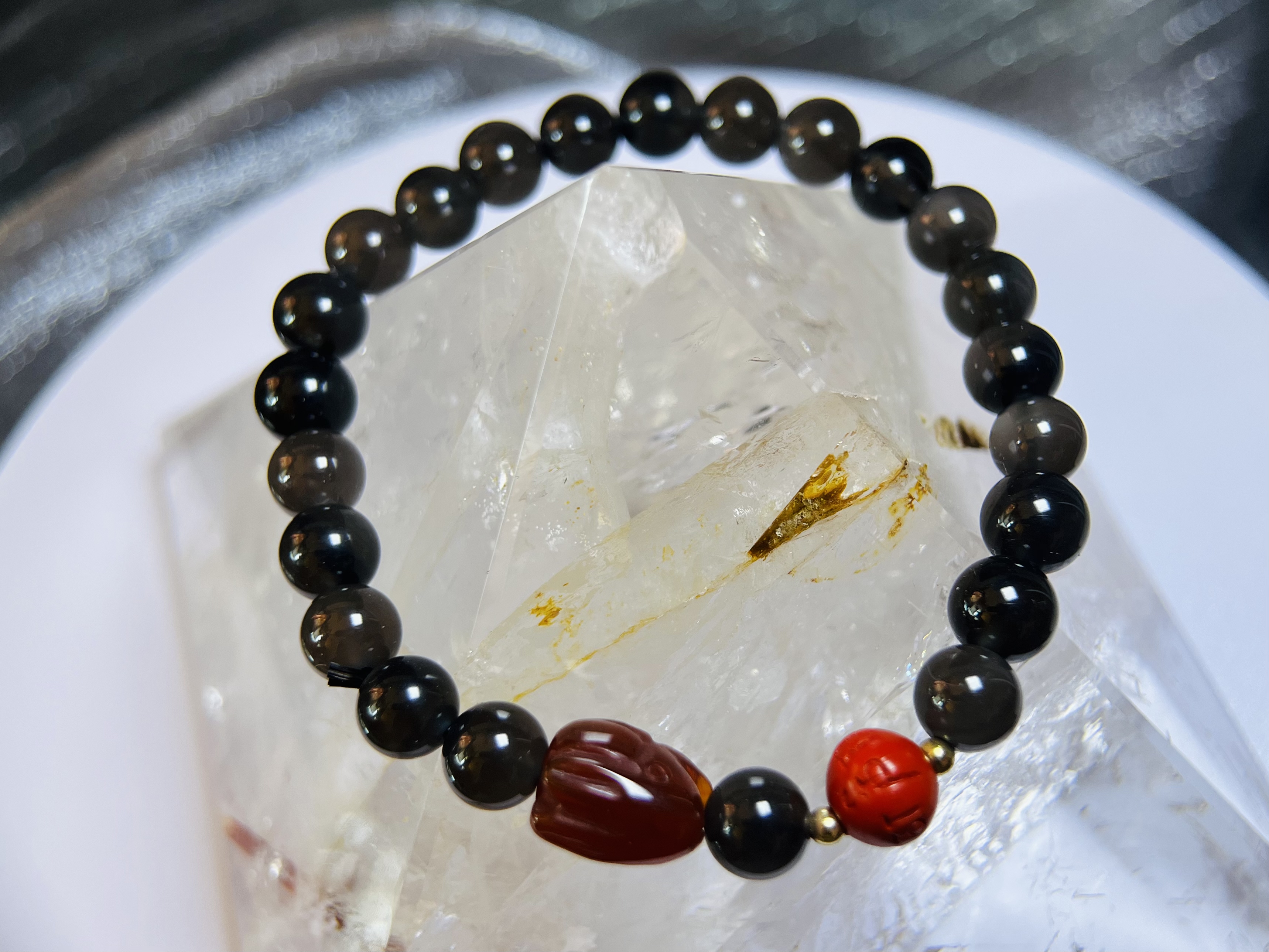 29B164手鏈｜曜石+朱砂+紅瑪瑙兔子