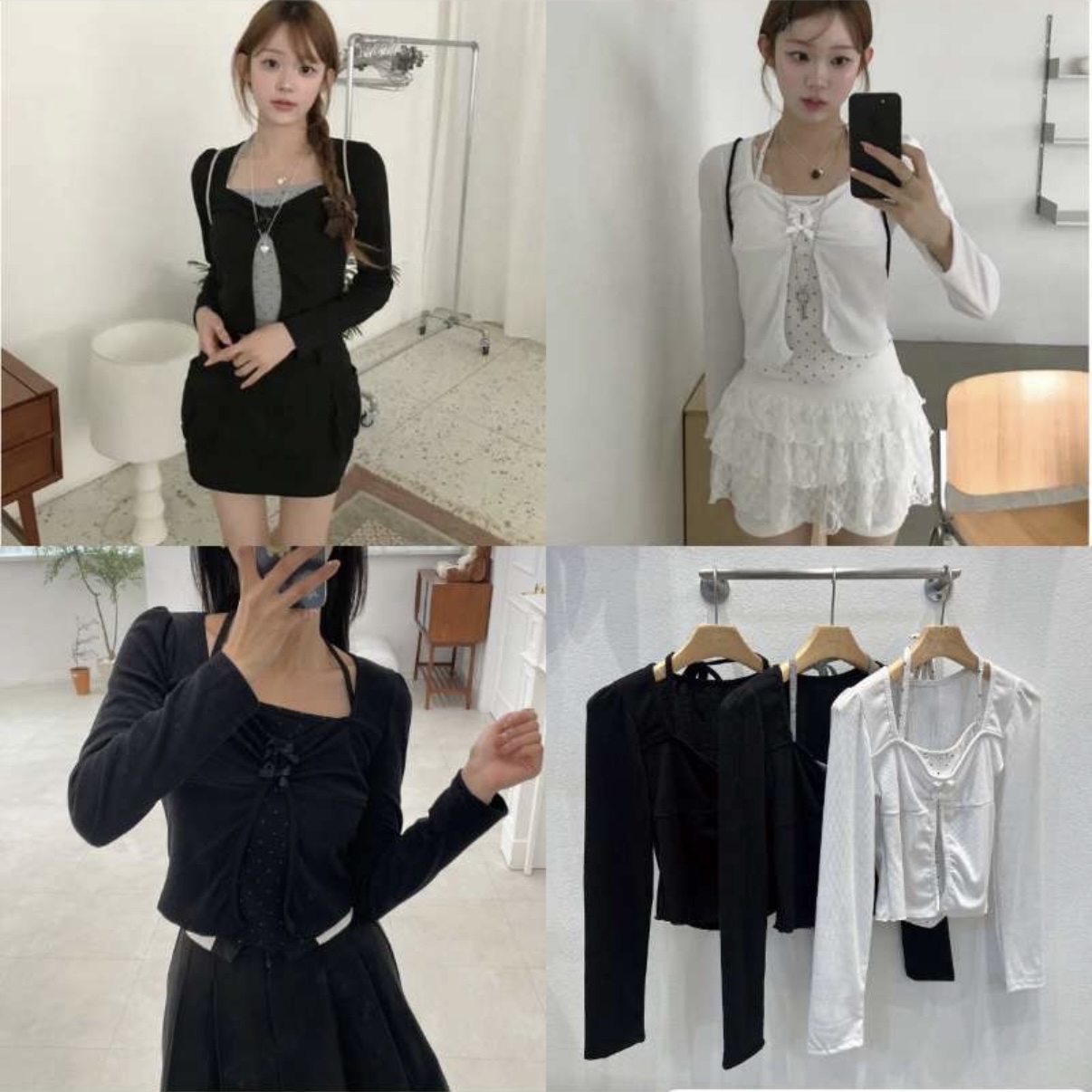 韓國撞色假兩件波點蝴蝶結Top