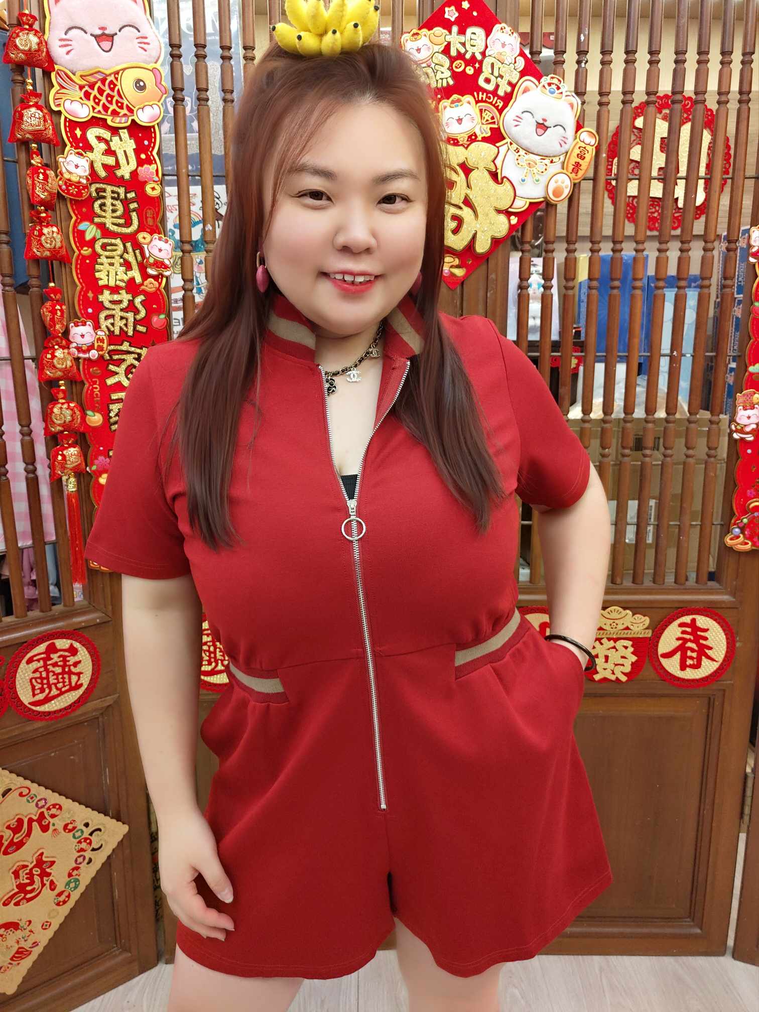 OTE10 CL281922 拉链拼色领连体裤