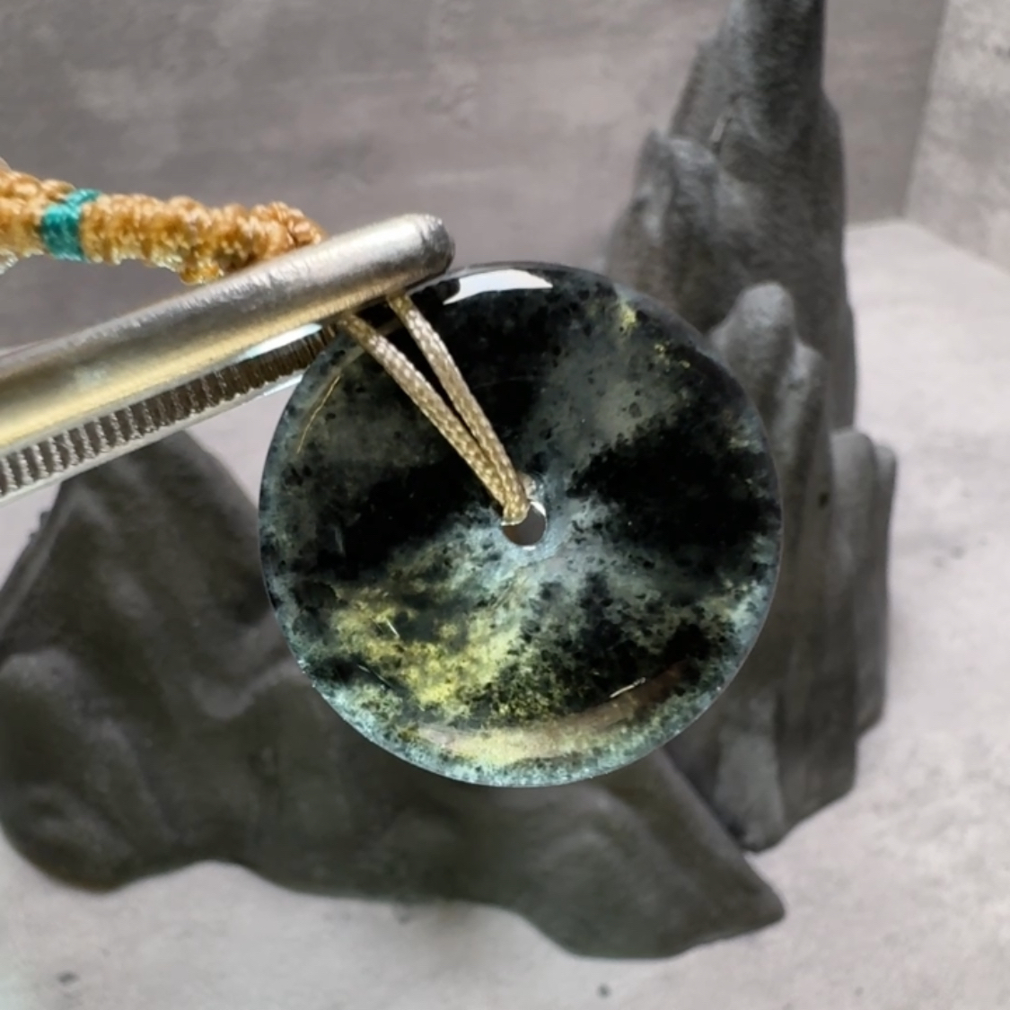 冰種山水墨烏雞平安扣