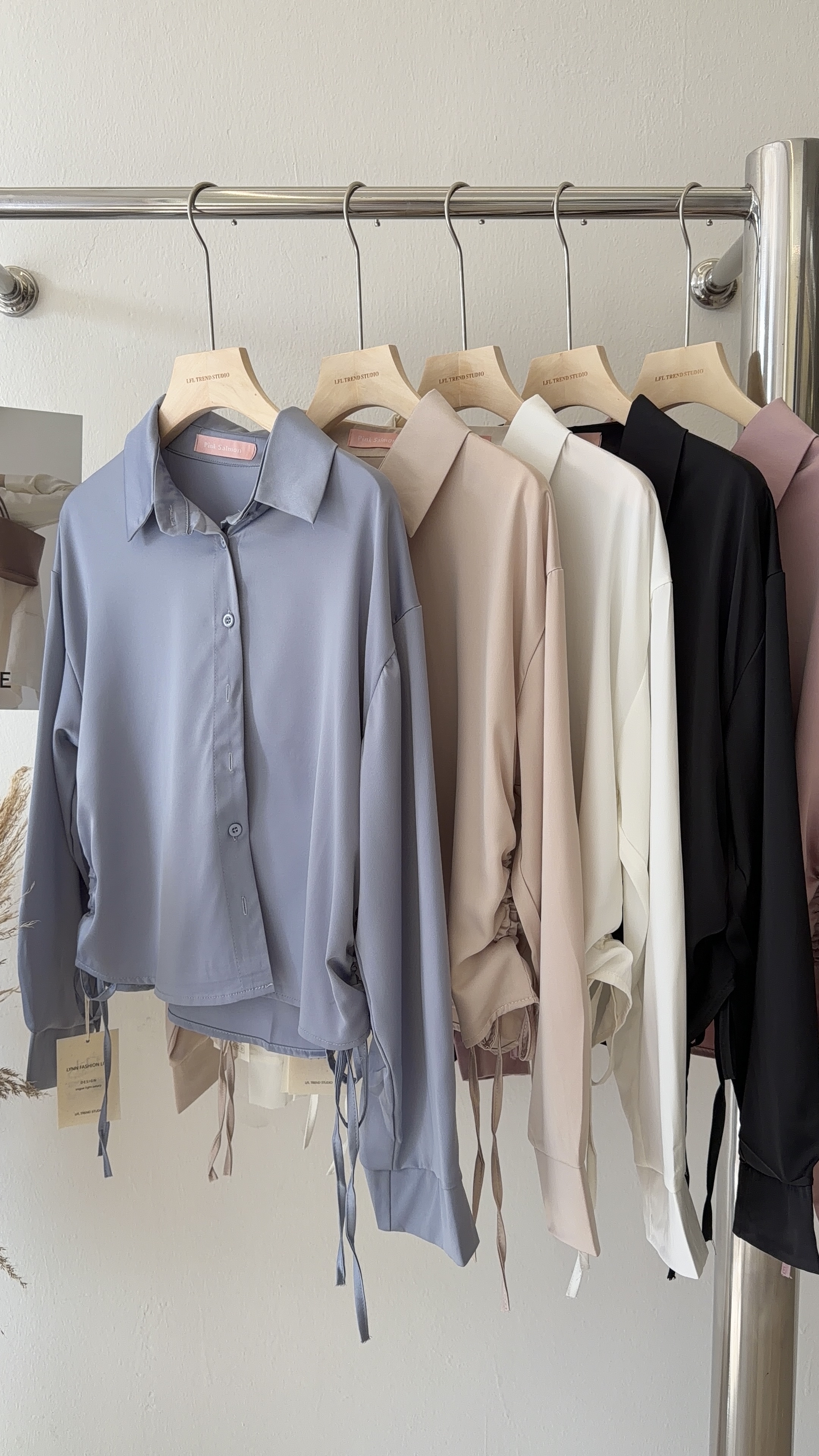 6506 高级感缎面抽绳衬衫