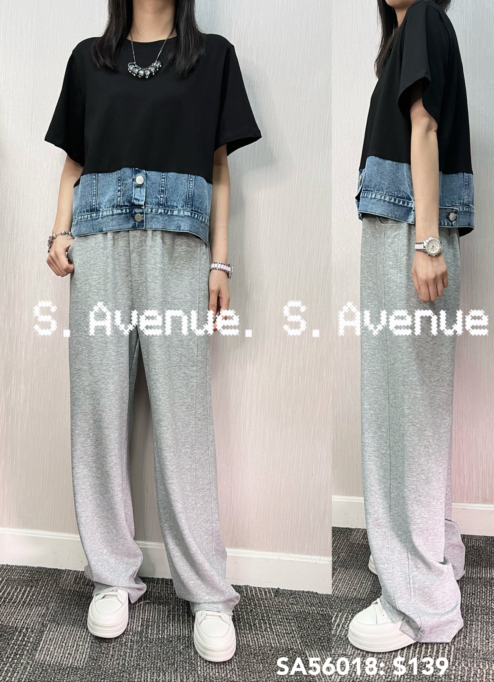 SA56018: 短袖下牛仔tee