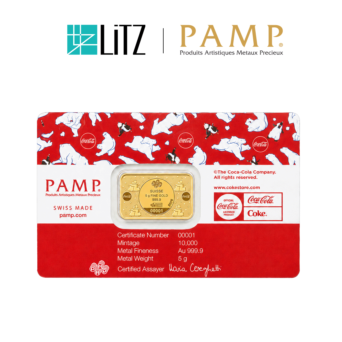 [5 gram] LITZ PAMP Suisse x Coca Cola Polar Bears 3 Limited Edition Gold Bar (999.9) PG083