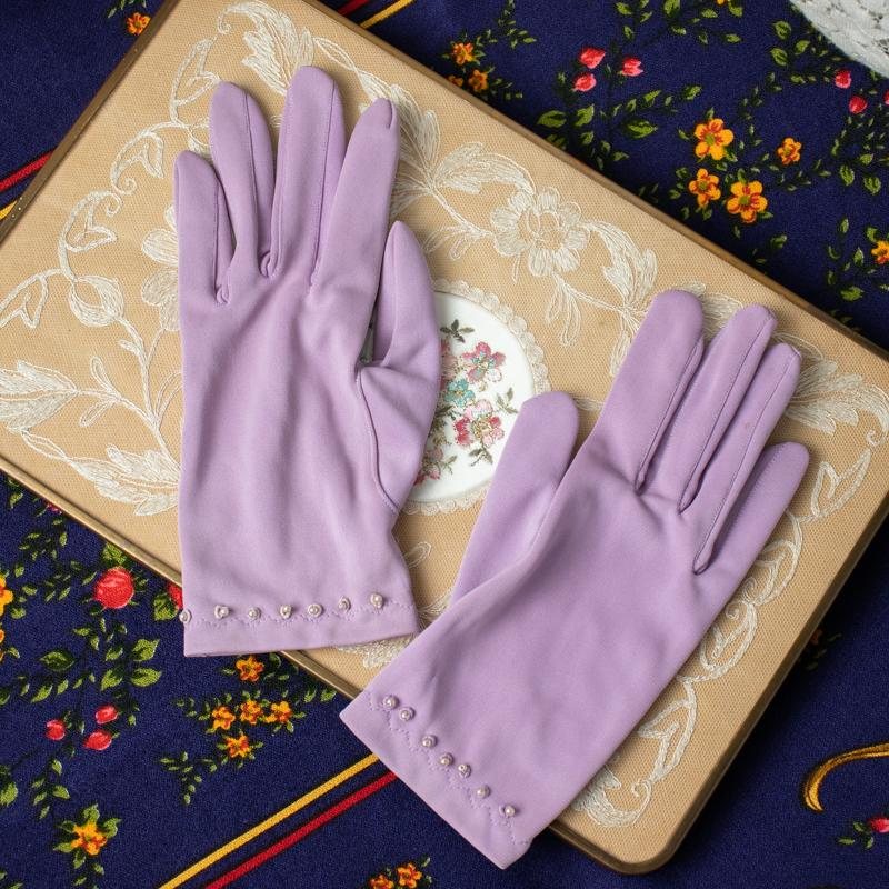 New Old Stock -1960s Made in Japan Pearl-Studded MOD Gloves(Yellow/Lavender/Pink)(MT331)
