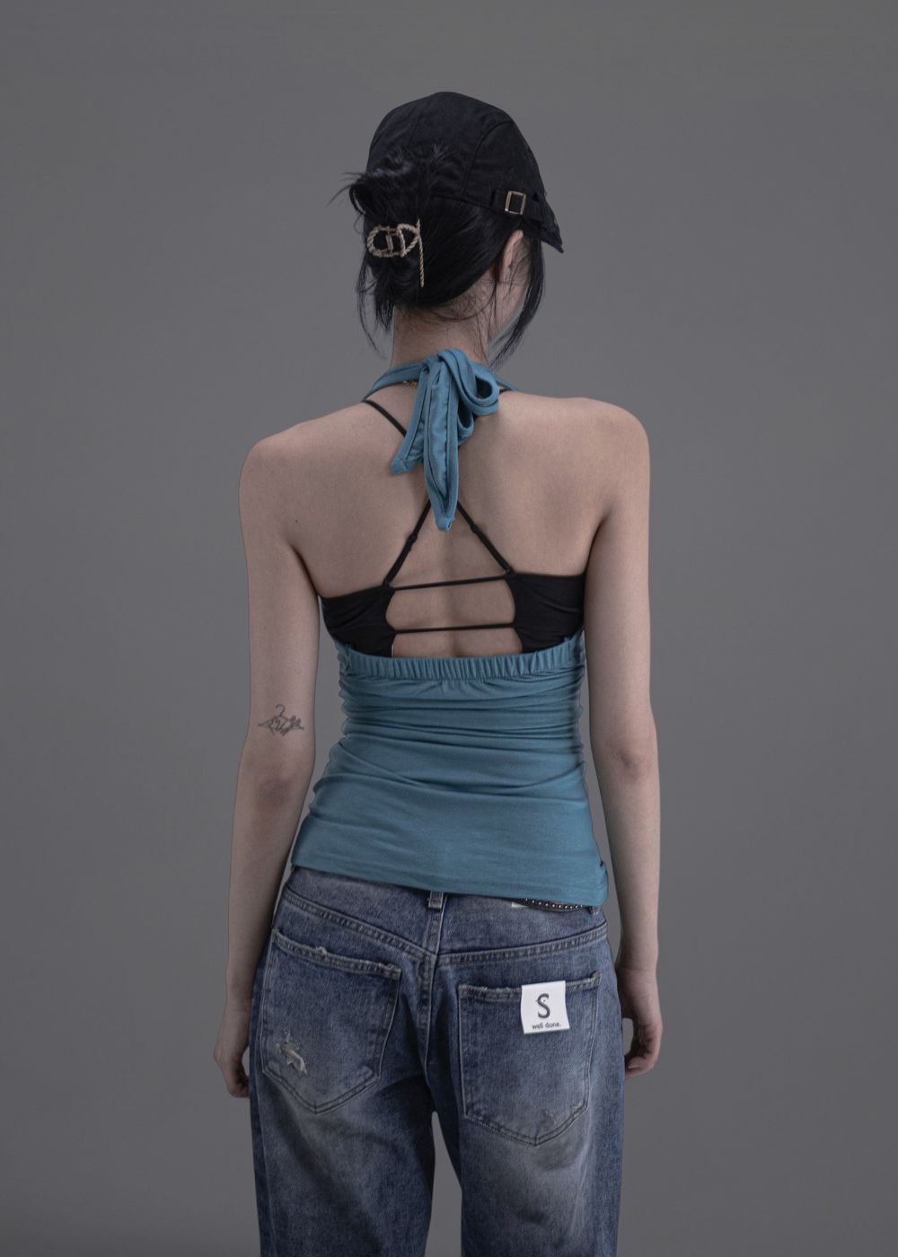 Studded Ruched Halterneck Top