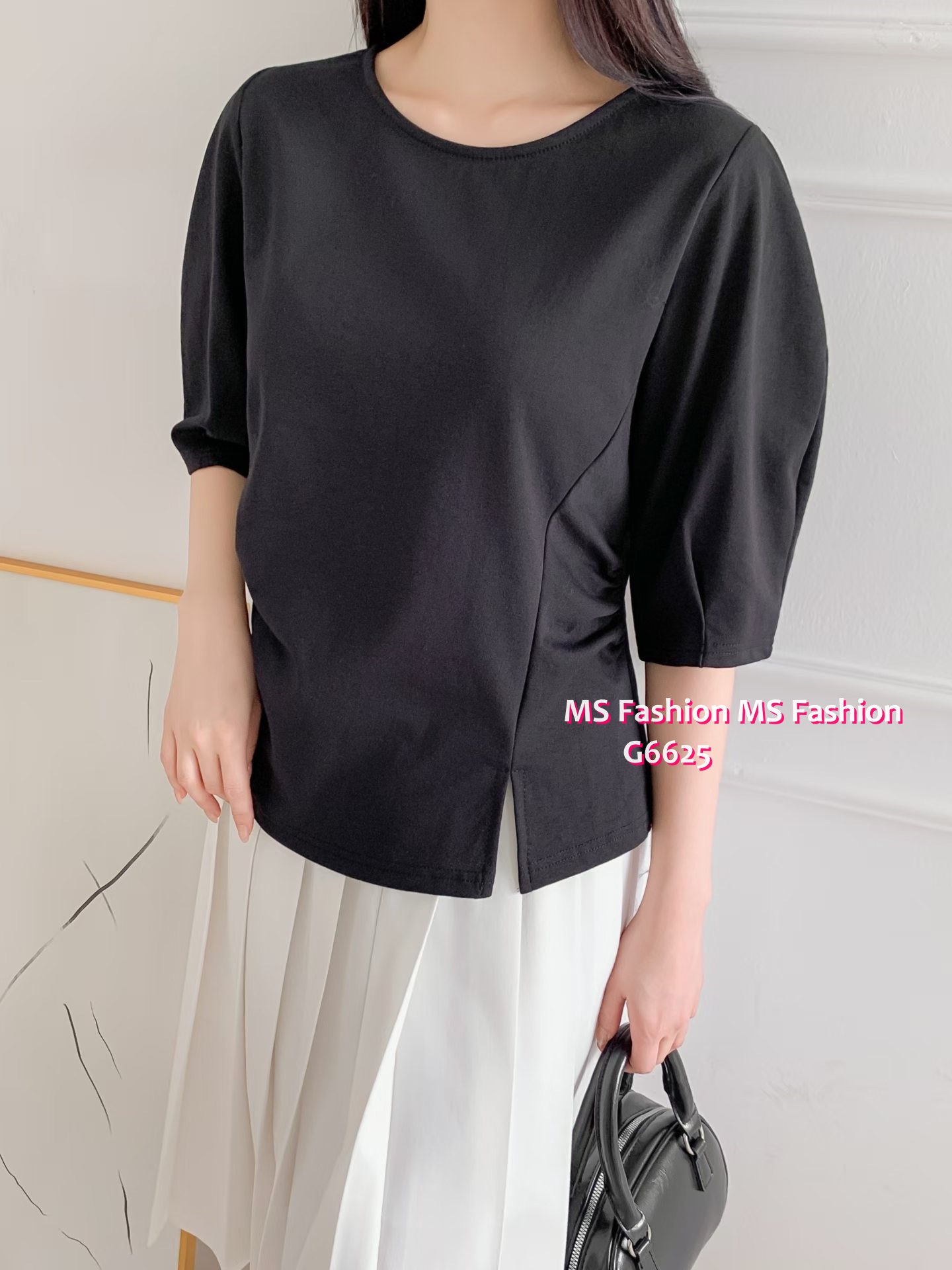 G6625 立體袖特色cutting top