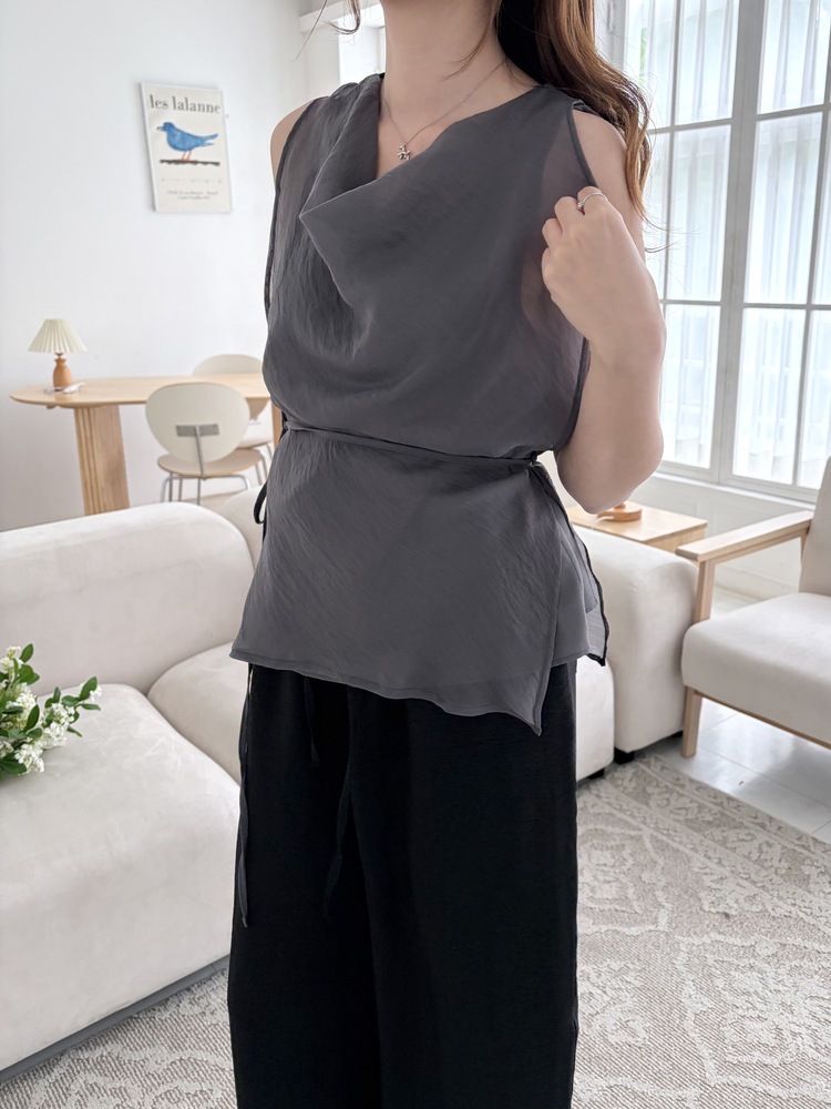Draped Airy Blouse (Charcoal)