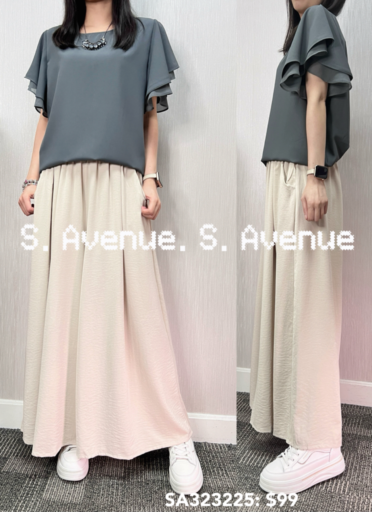 SA323225: 荷葉袖拼紗雪紡top