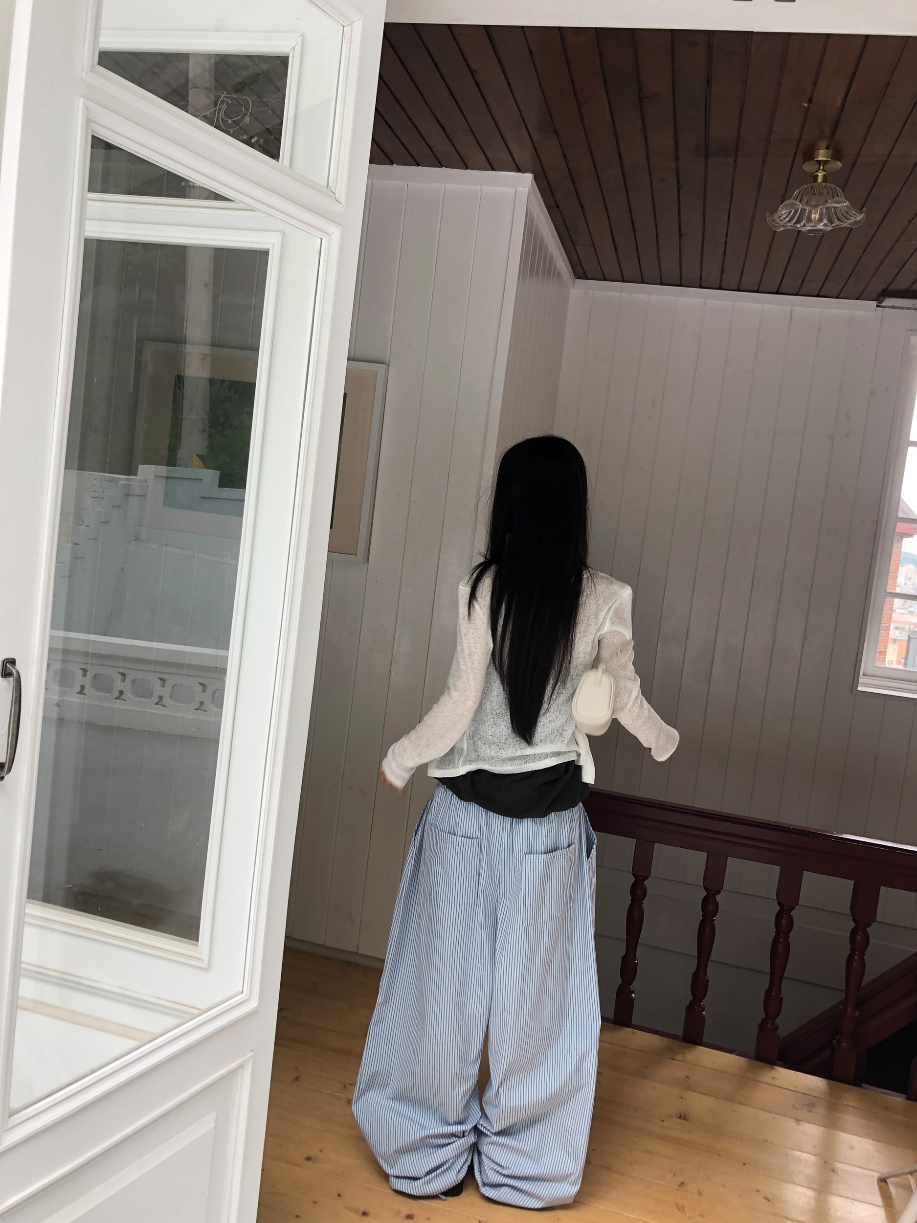 Pinstripe Pintuck Wide-Leg Pants