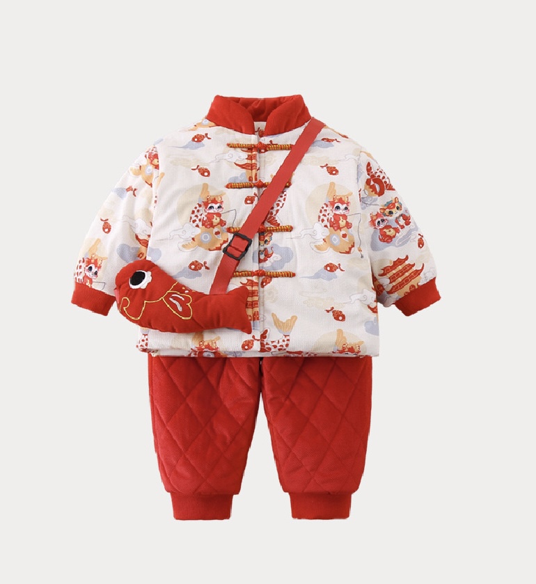 🧨新年款預訂🧨中國風印花連小魚袋夾棉連身爬服/分體套裝