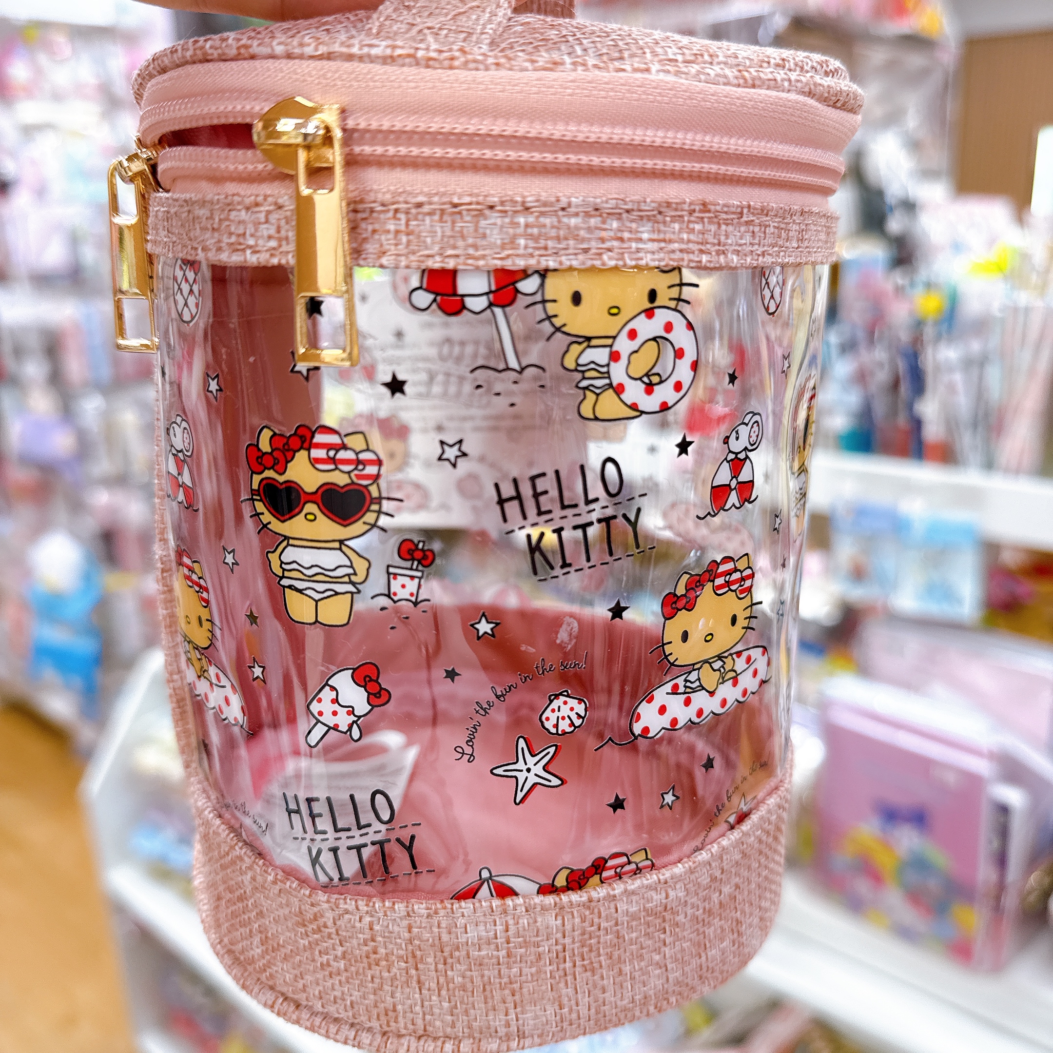 日本直送Hello Kitty黑皮透明手提化妝袋