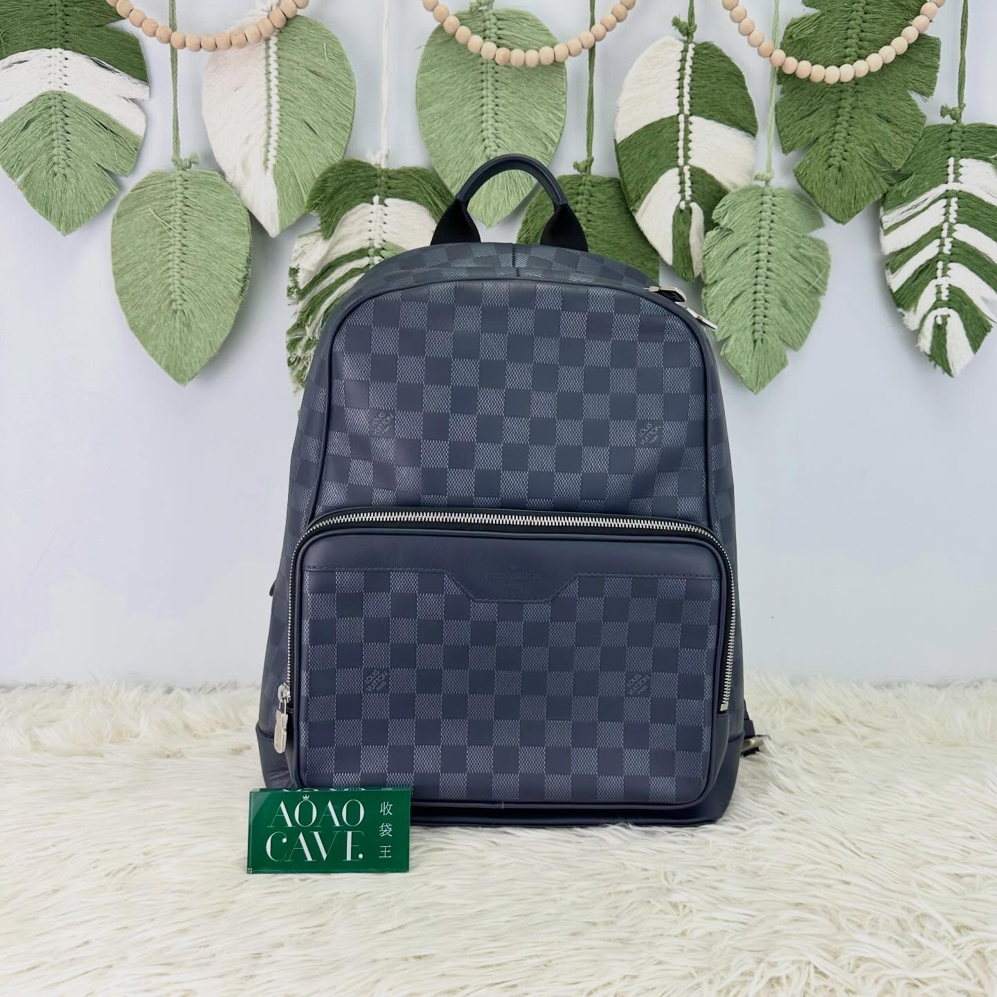 LV 🤍PRE OWNED 藍黑色棋盤格 Campus Backpack 晶片款💙