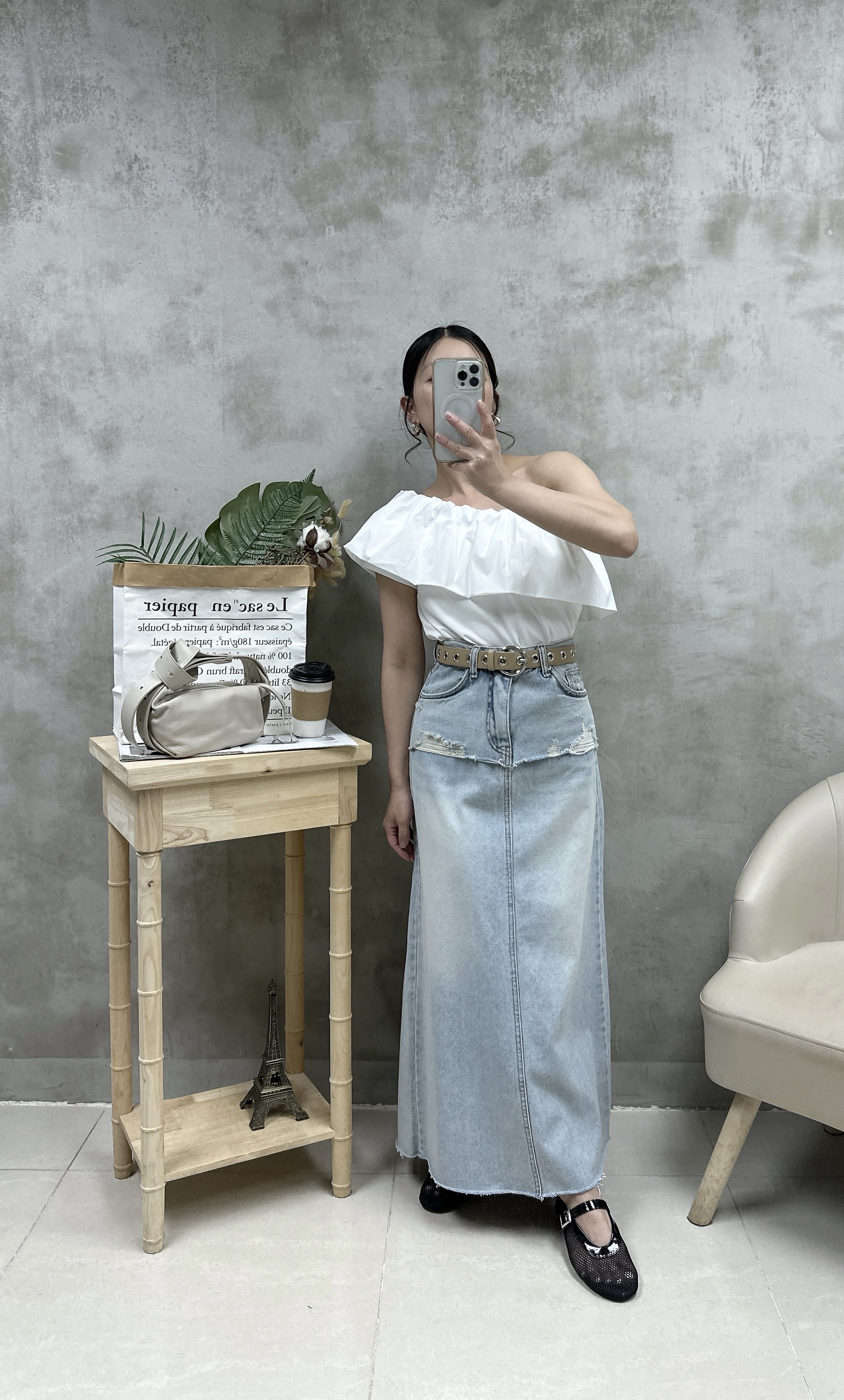 M03 恤衫拼棉兩著ruffle Top