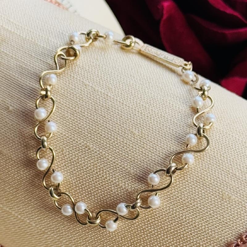 Vintage Napier S shape Faux Pearl Bracelet - 15cm/6"(MT2193)