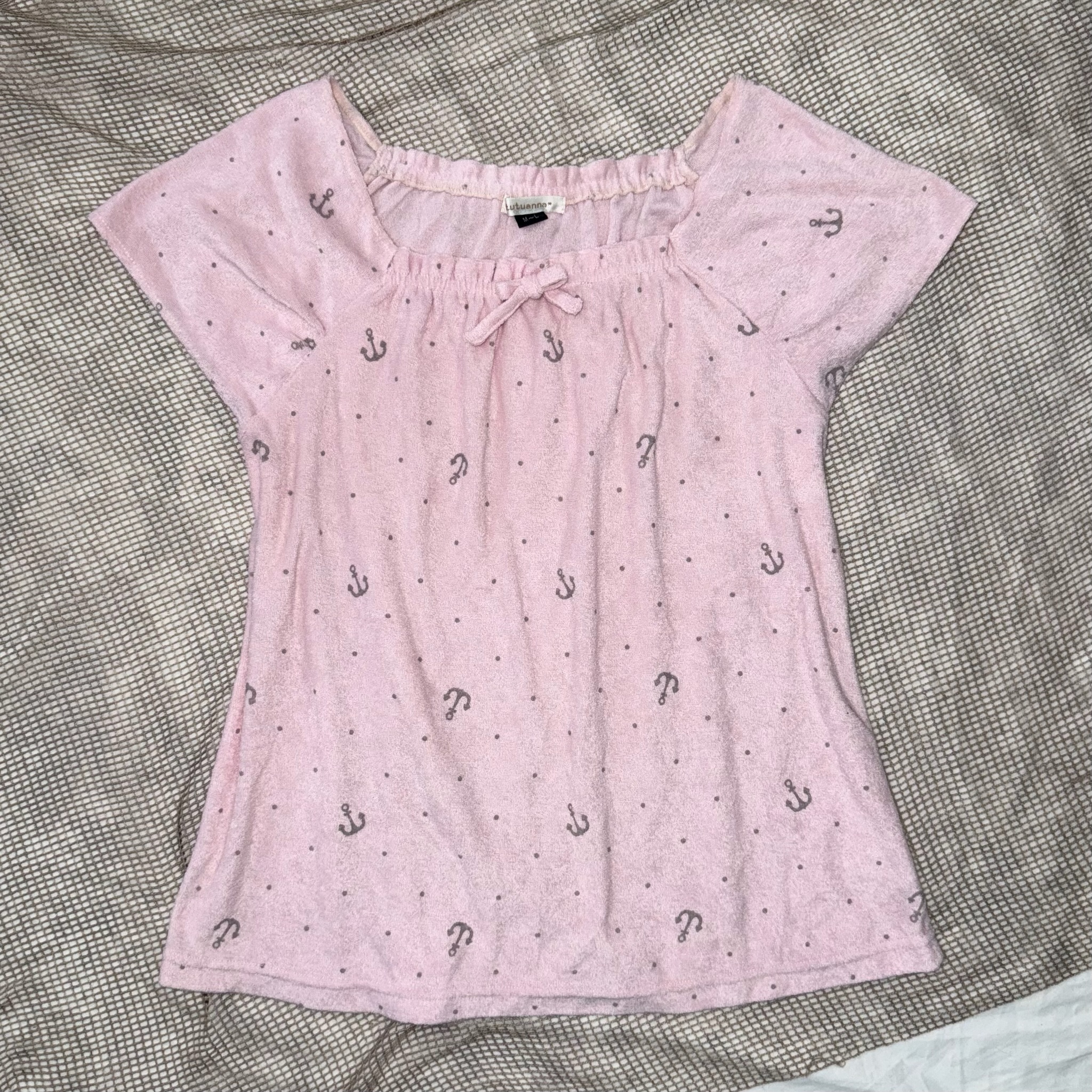 Pink Anchor Print Short Sleeve Top with Bow