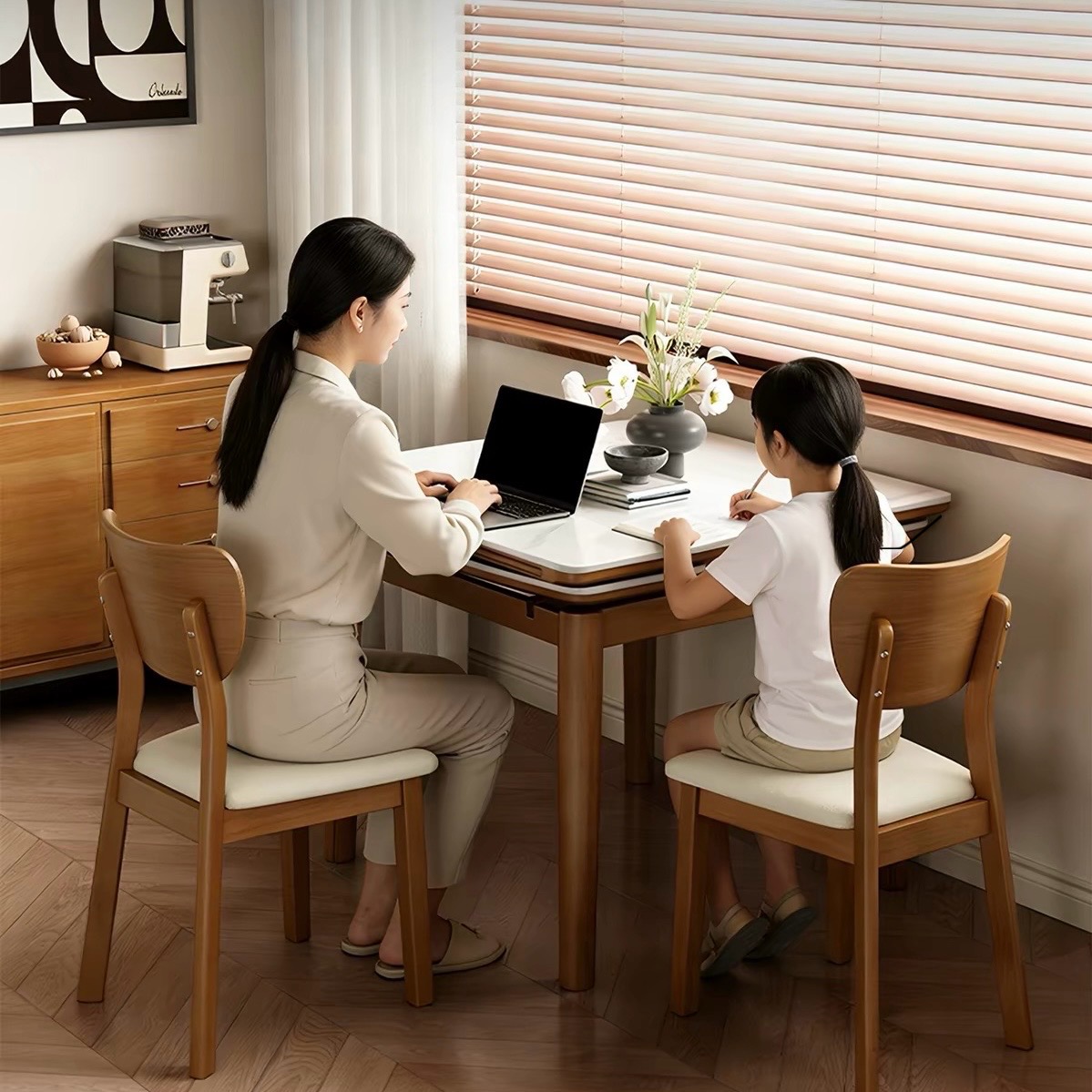 實木岩板餐枱 簡約現代 細單位專用 可伸縮摺疊長方形食飯枱 Dining table