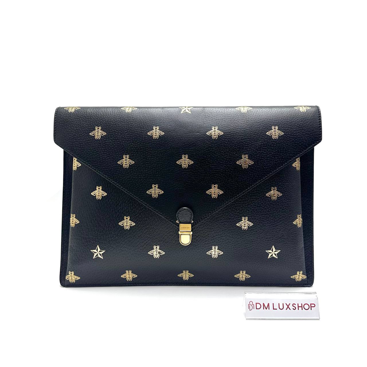 Gucci Black Bee Star Portfolio Clutch