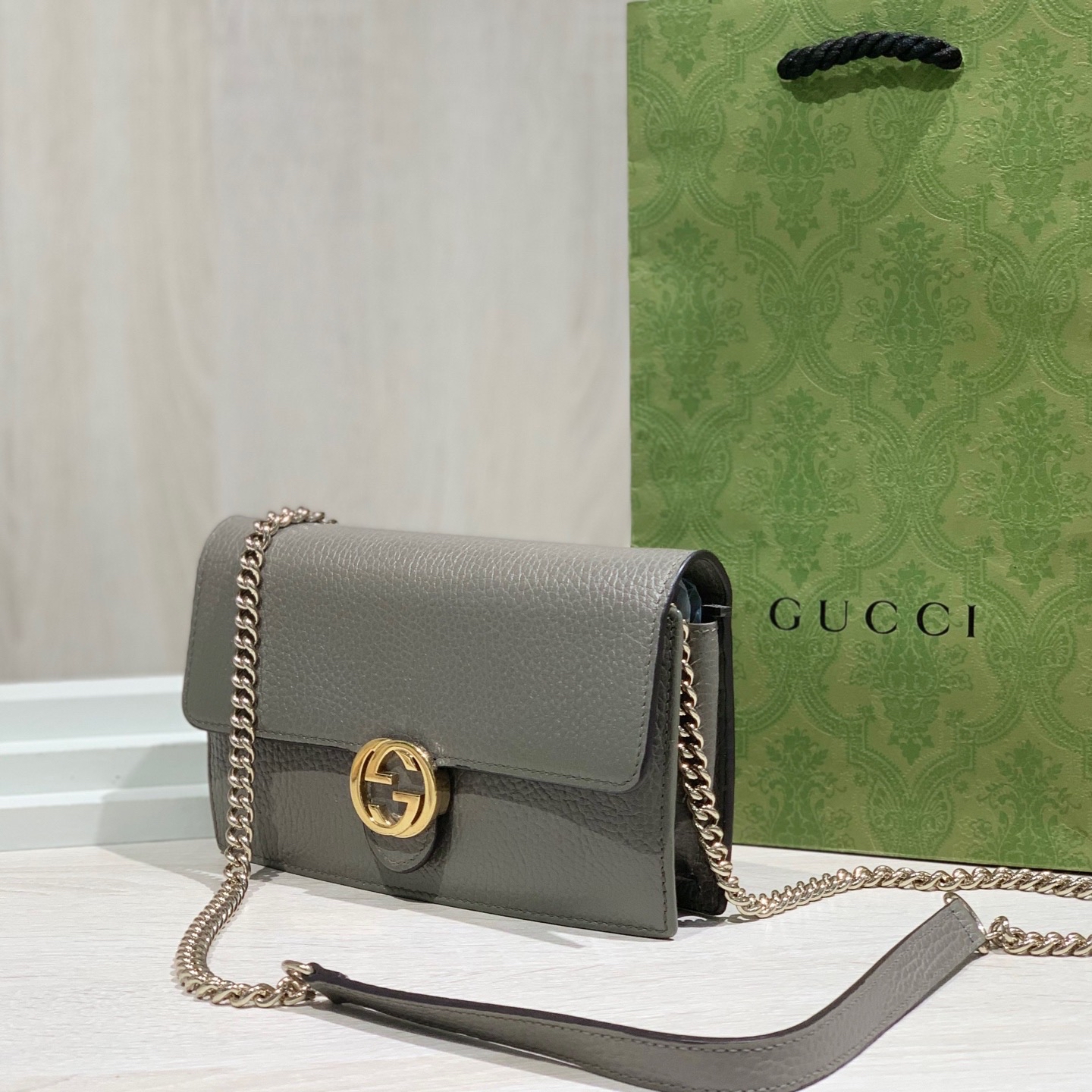 【預訂貨品】Gucci雙G灰色牛皮woc