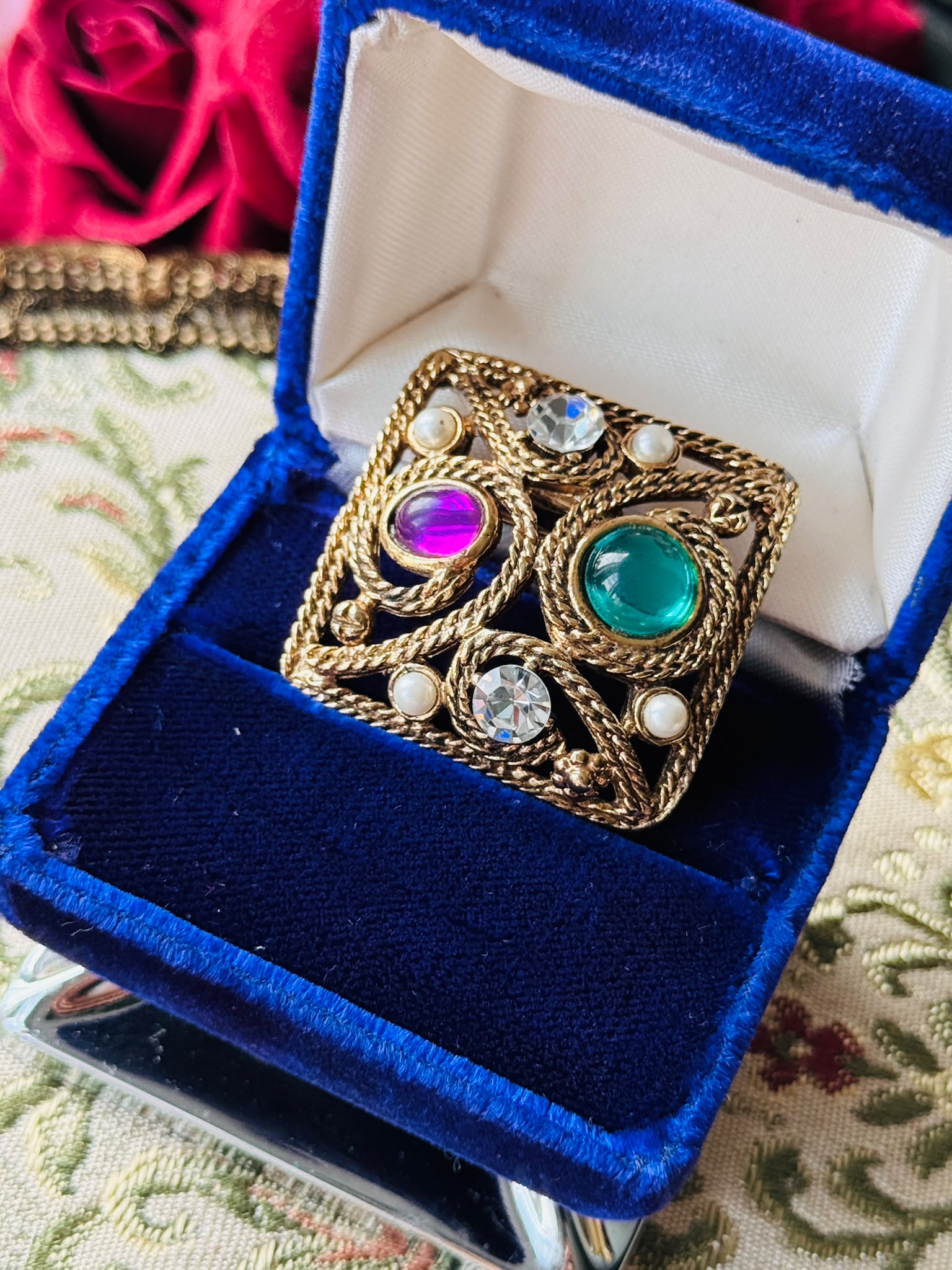 1980s Retro Colourful Glass Stone Brooch(MT2636-2)