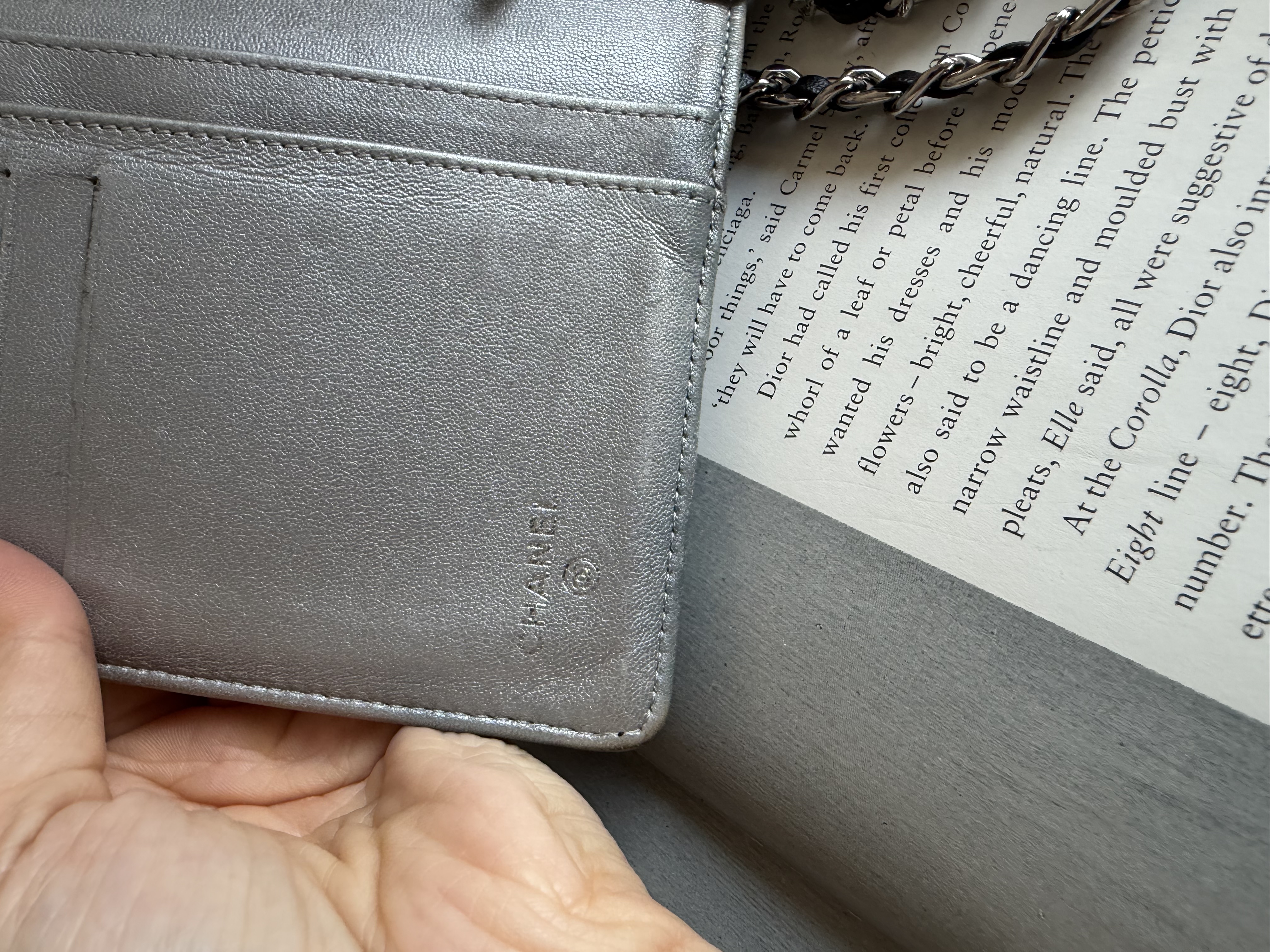 Chanel black leather camellia wallet