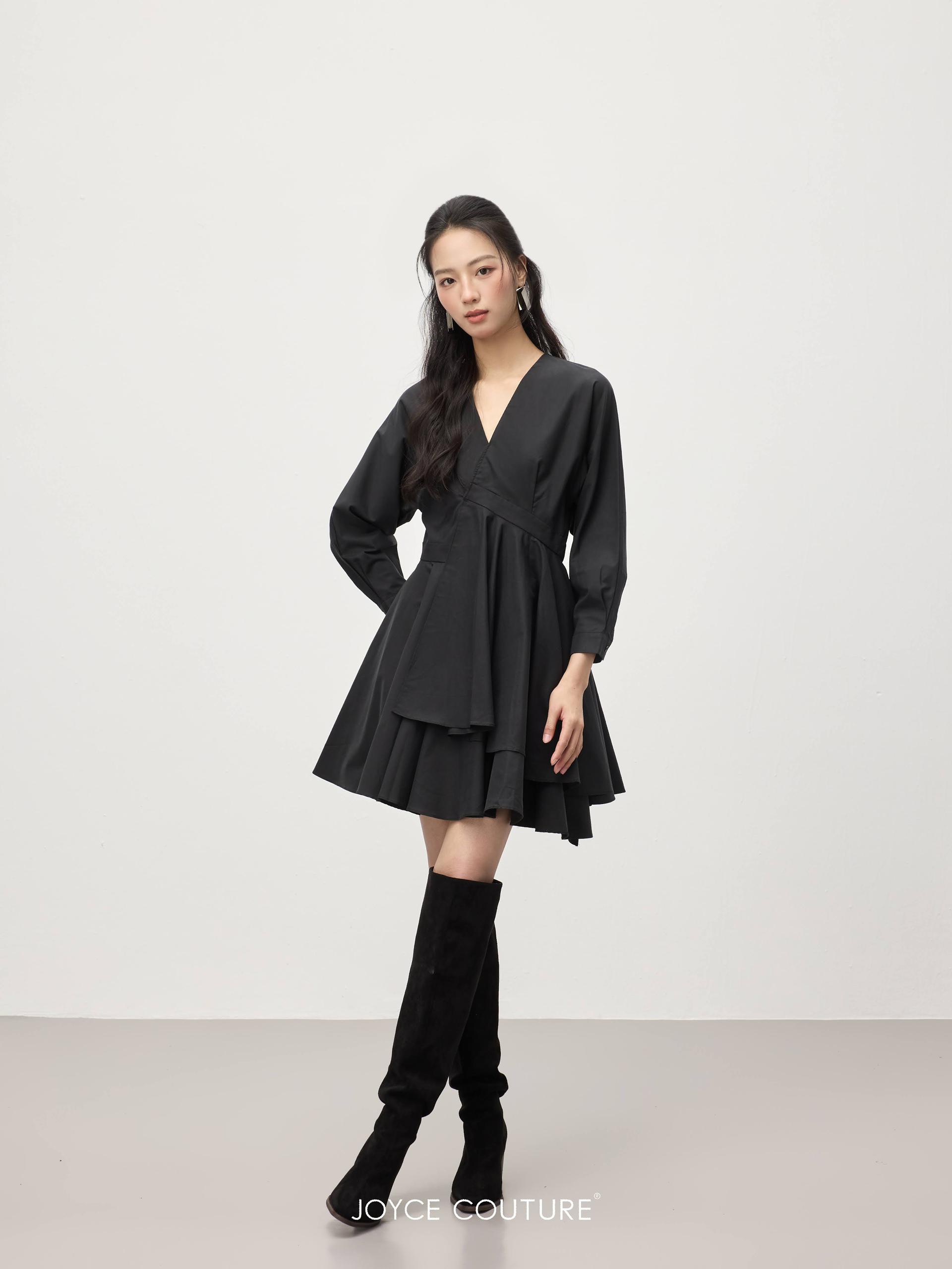 独家V领长袖连身裙 D0358