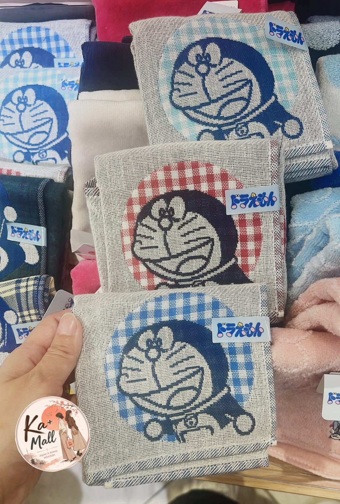 多啦A夢 格子圓點印花小方巾