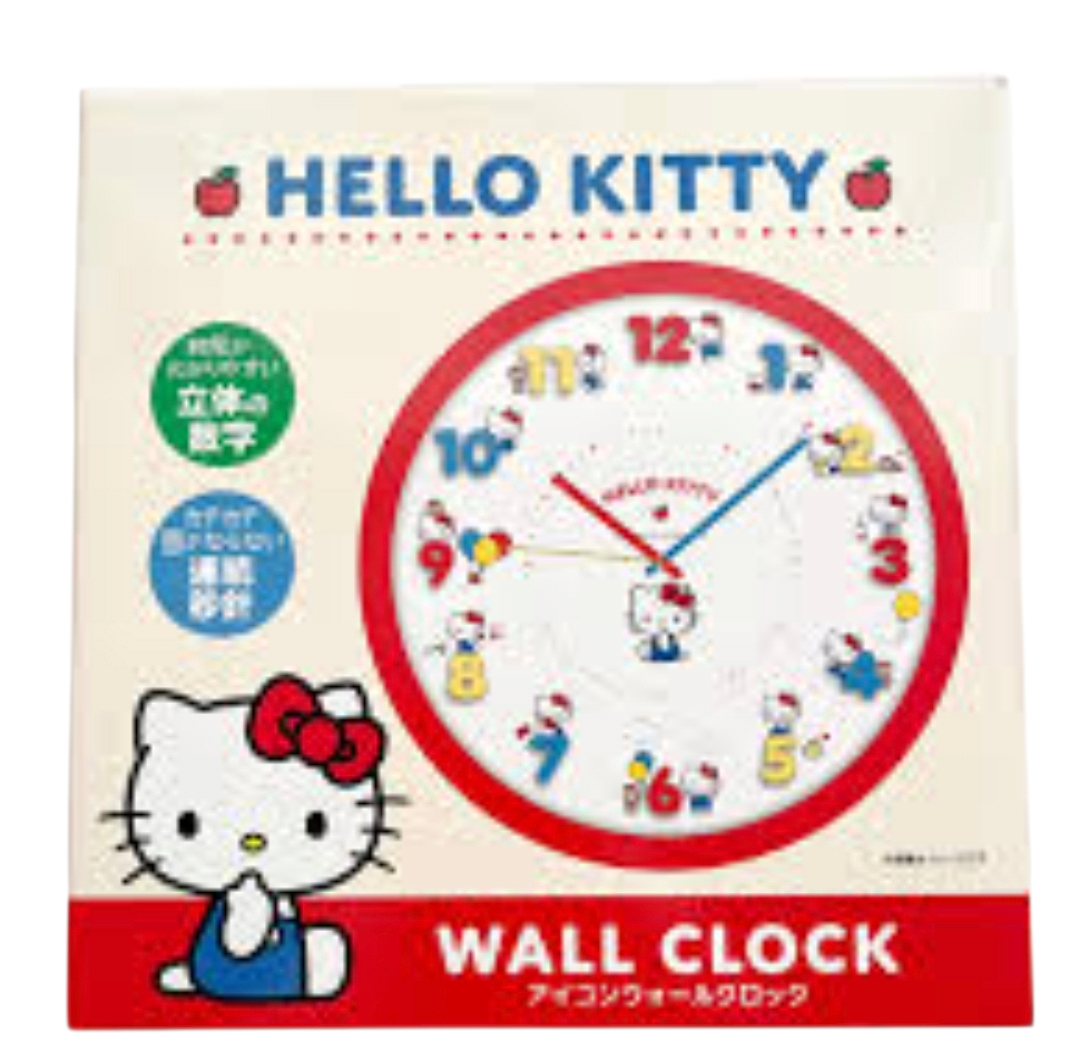 日本正版 Sanrio Hello Kitty 靜音掛鐘 立體數字連續秒針 紅色｜YLW2019