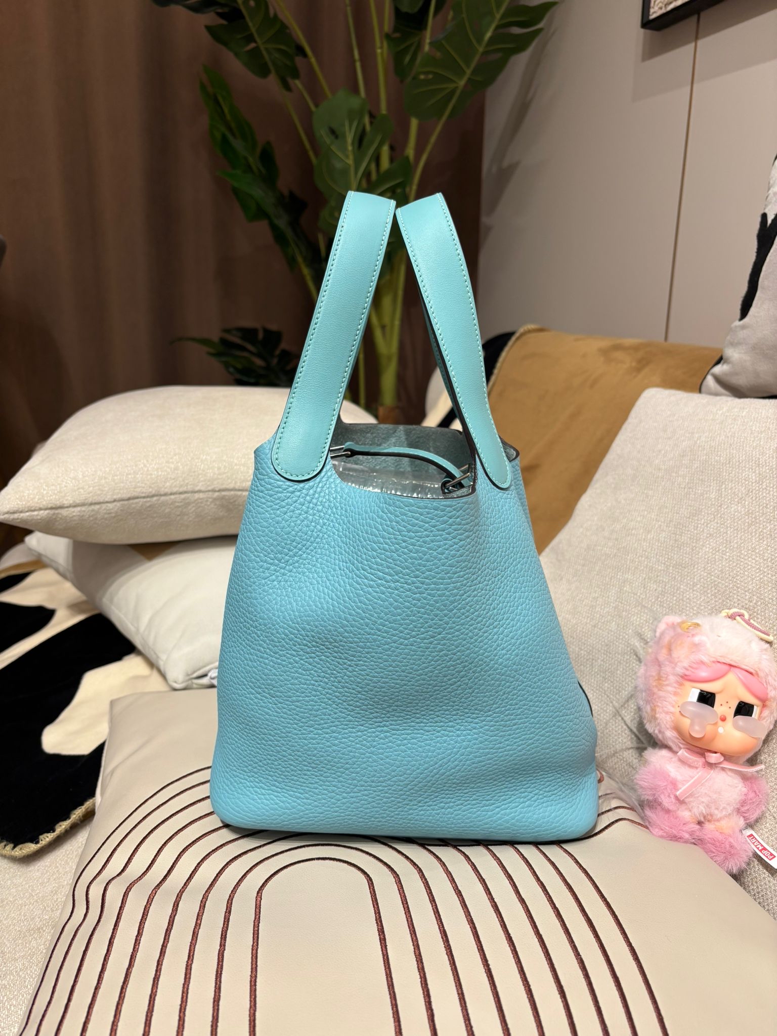 Hermes Picotin 22 Blue Atoll Stamp T 100%Authentic, 98%New ✅Key lock✅Dust bag✅Box