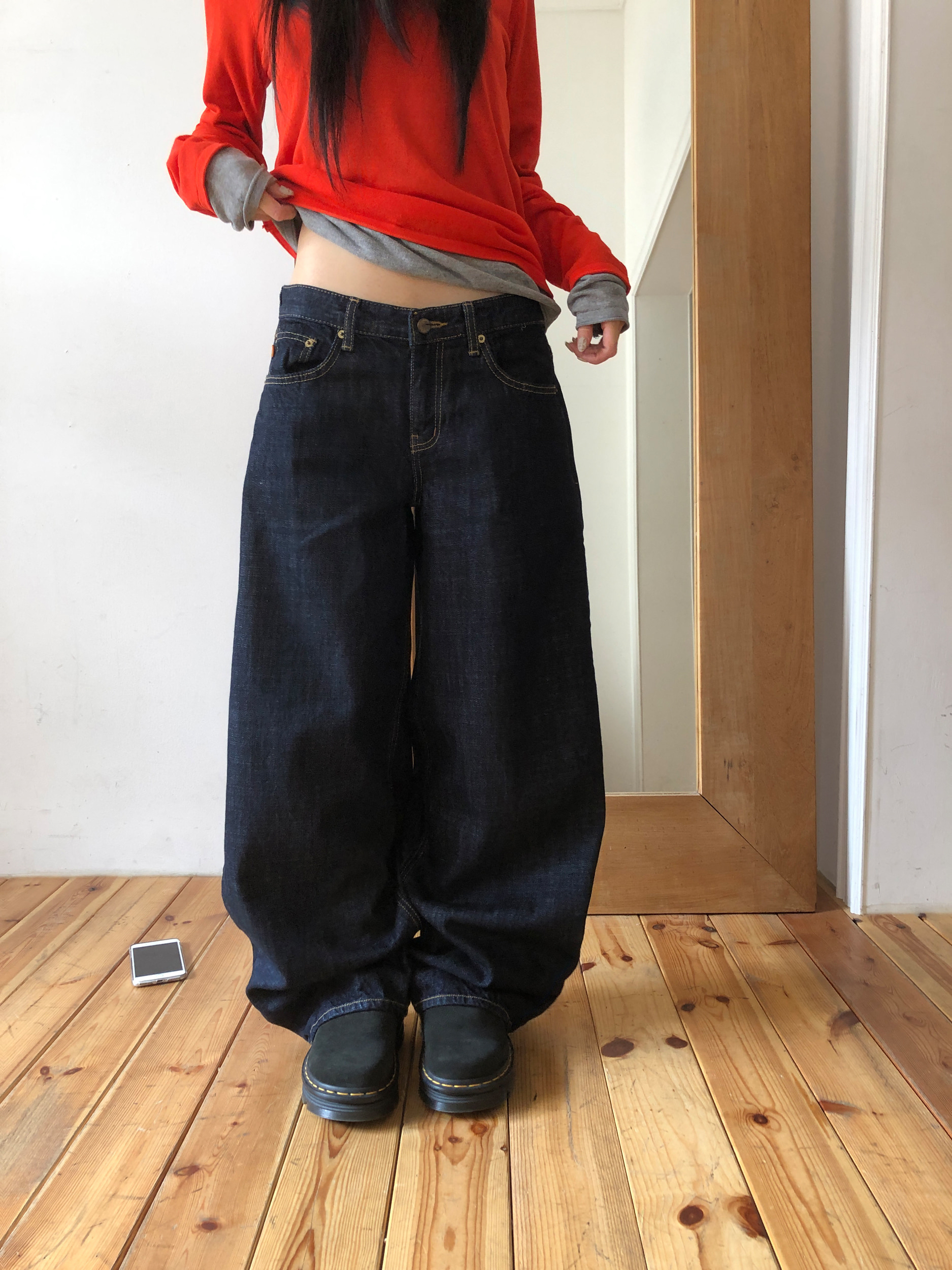 Raw Low Wide Denim Pants