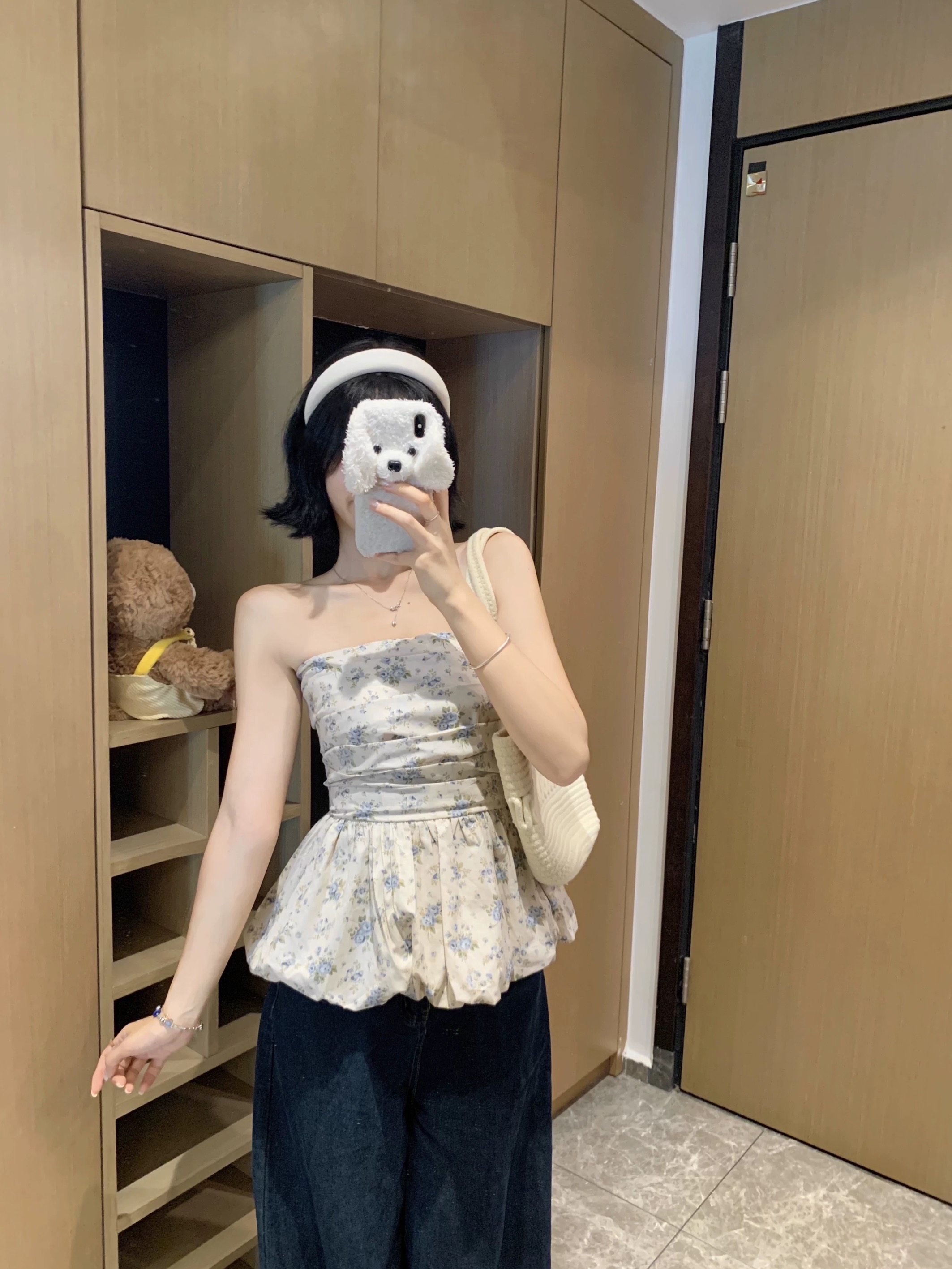 TP554杏色碎花抹胸