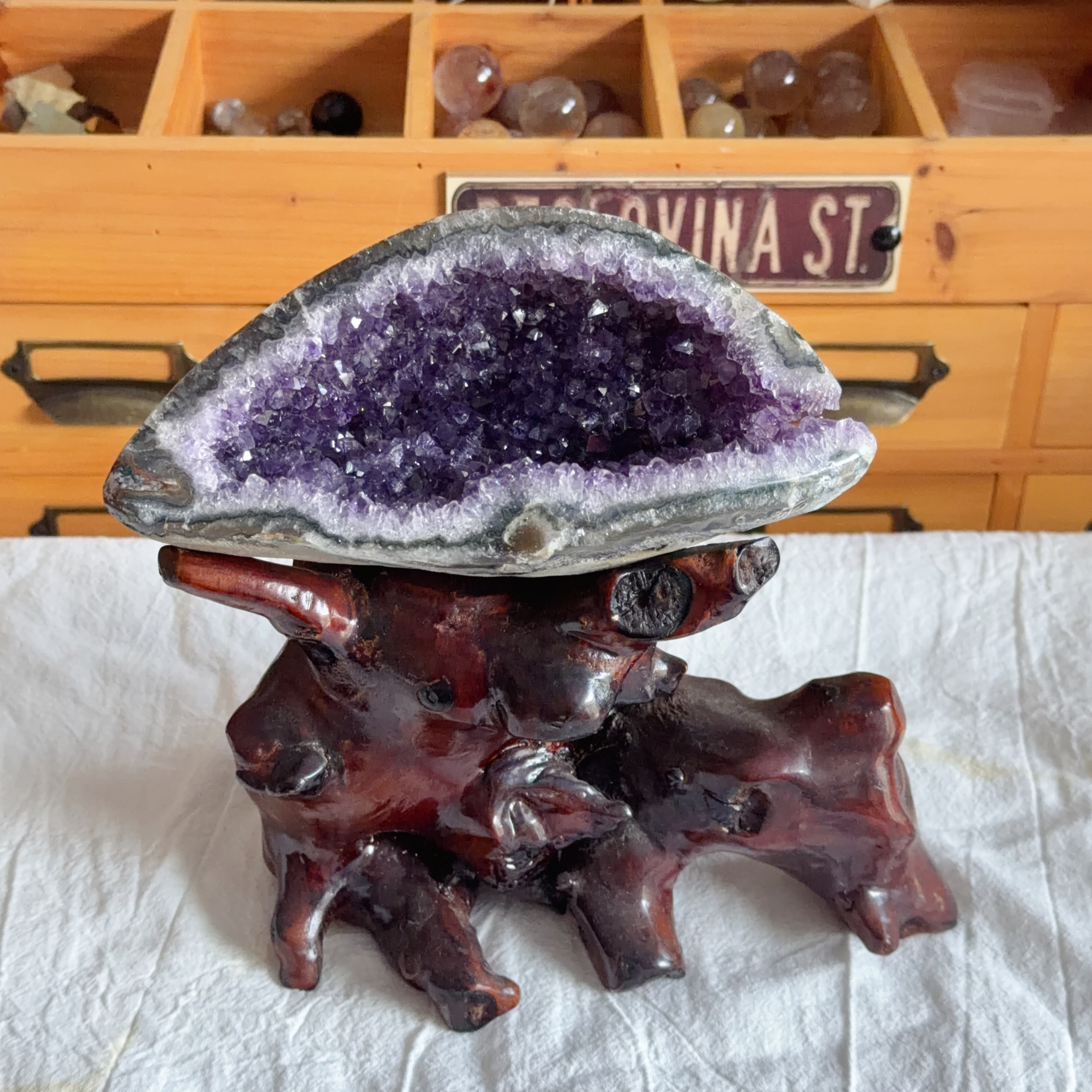 原皮紫晶錢袋子（包底座）