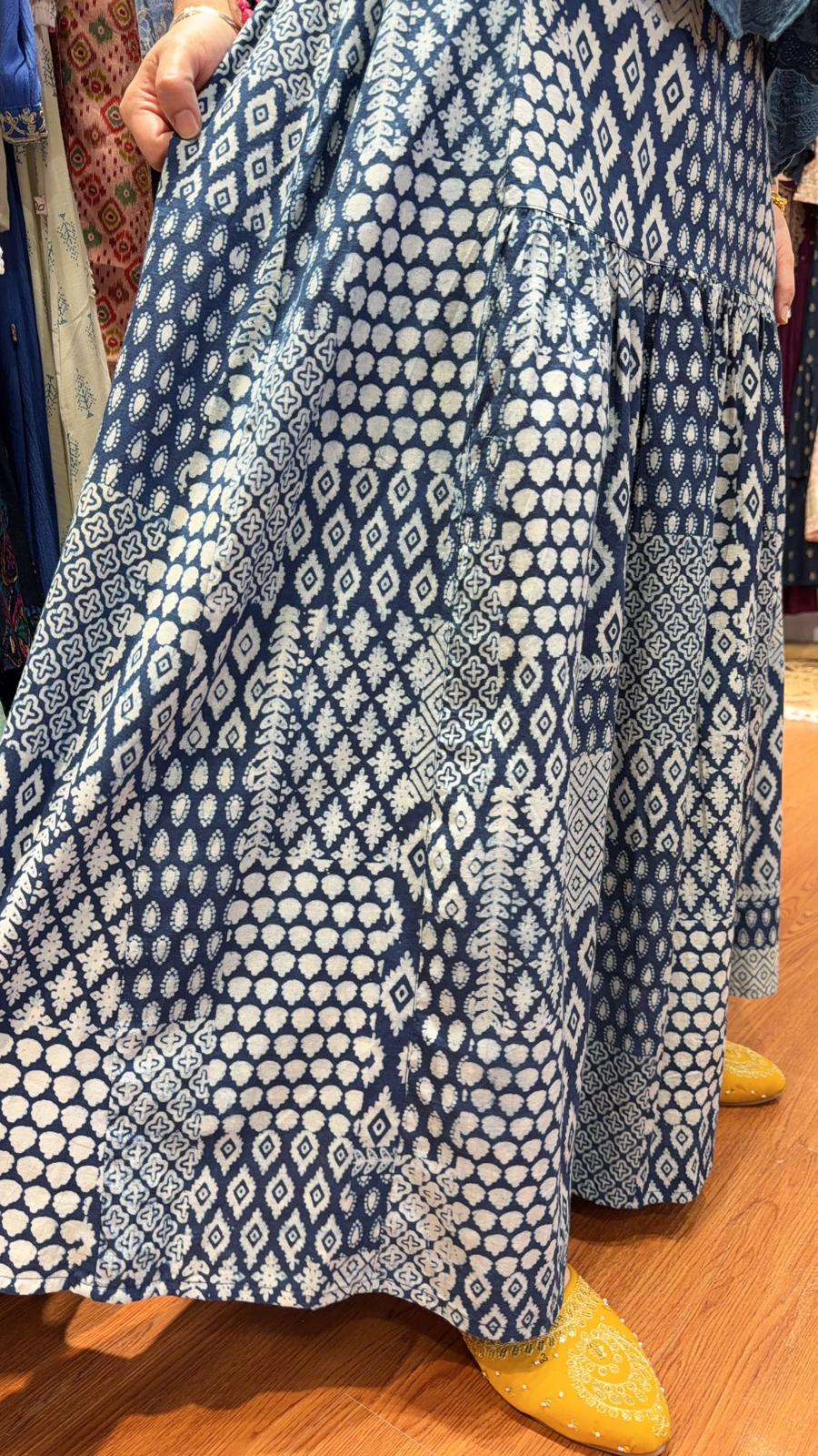 2953 Blue Block Print Patch Work Skirt