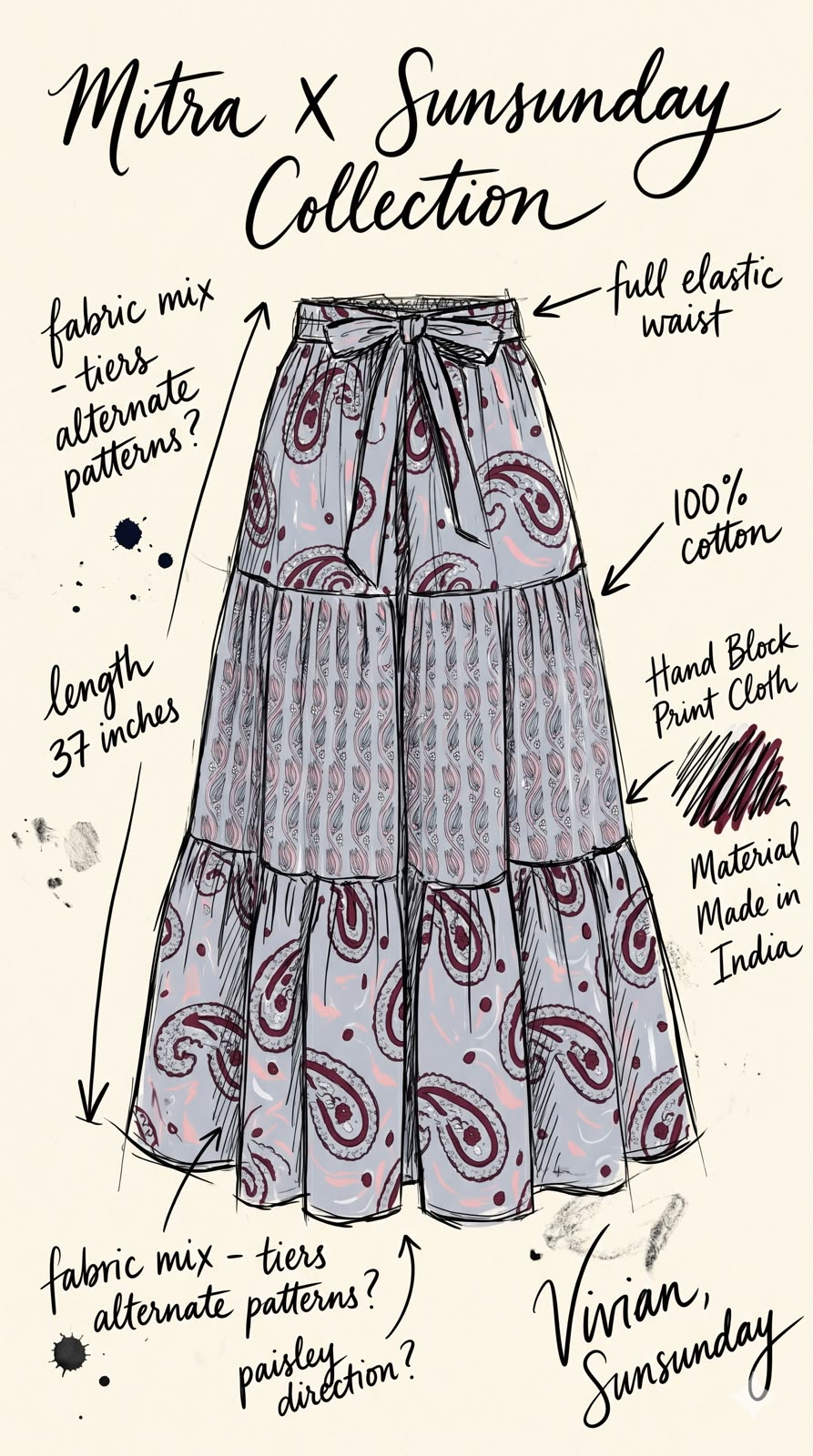 SSD007 Light Blue Paisley Prints with Tiles Skirt 37"