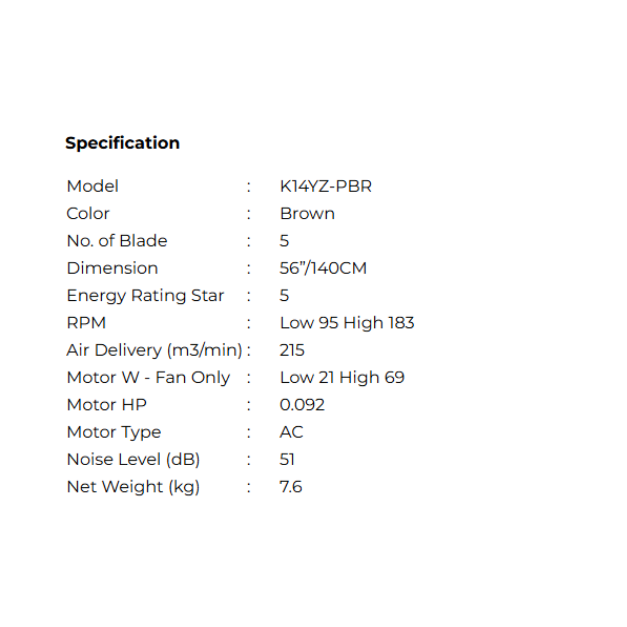 KDK 56" Ceiling Fan 5-Blade Grey (K14YZ-GY)