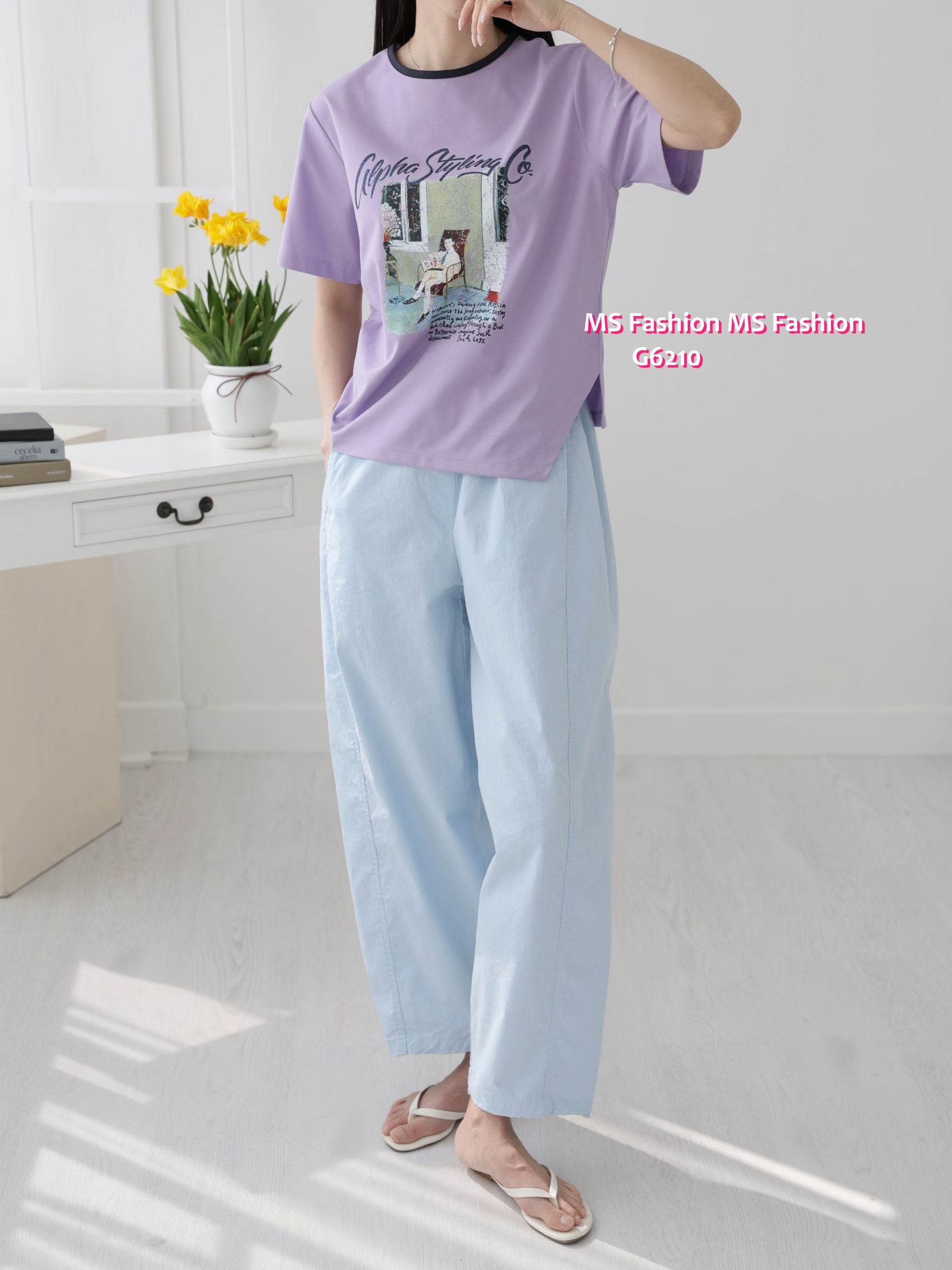 G6210 韓國🇰🇷靚print側打皺top