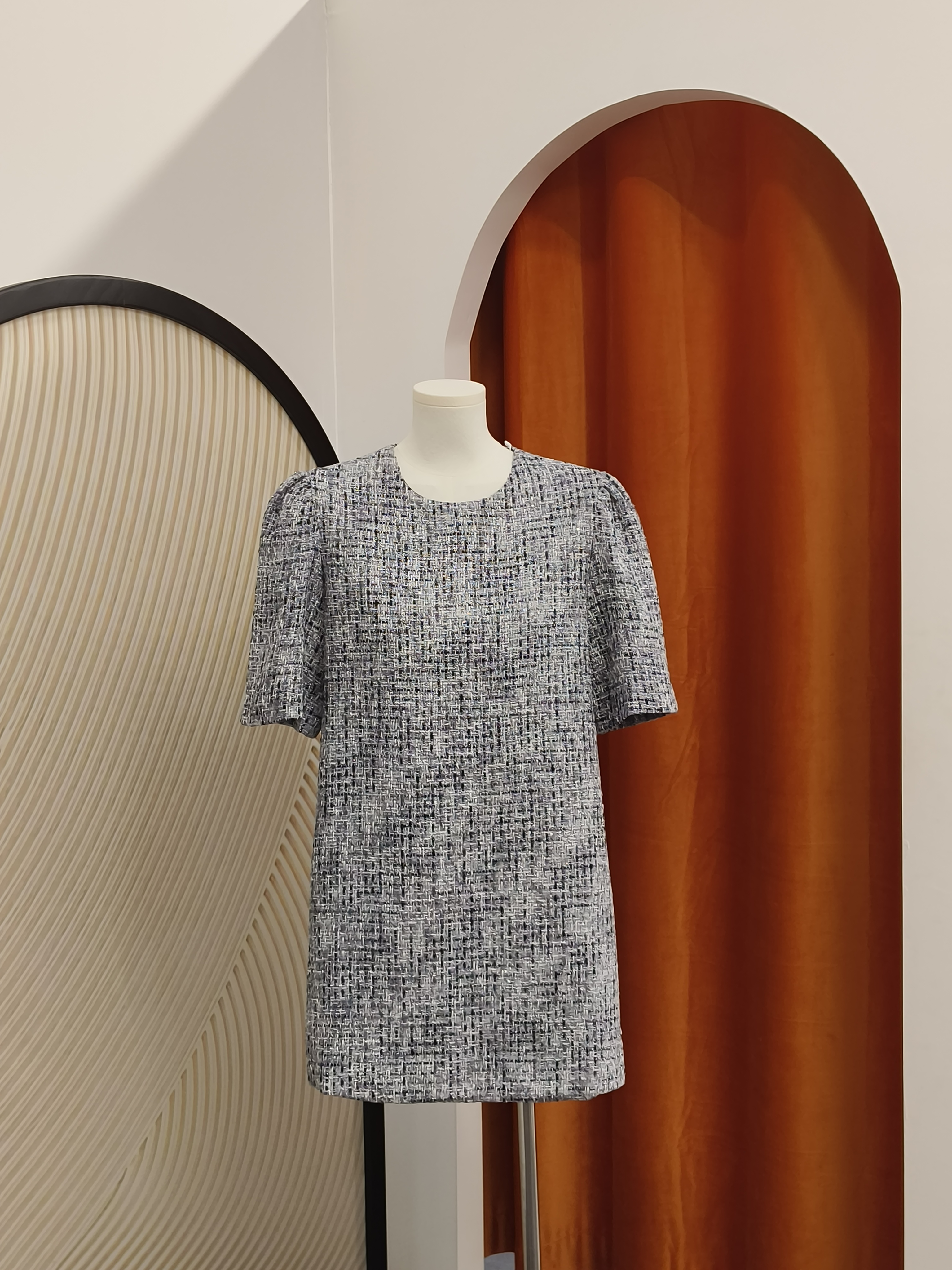 银灰色小香风连衣裙 Silver Grey Tweed Dress