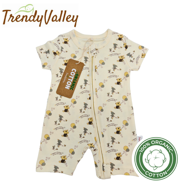 Trendyvalley Organic Cotton Short Sleeve Short Pant Zip Romper