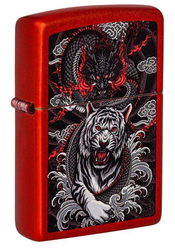 Zippo 龍虎雙煞 猛虎與龍設計48933  |金屬紅色表面| 防風打火機 | ZIPPO 指定授權經銷商 |美國製造 | 收藏