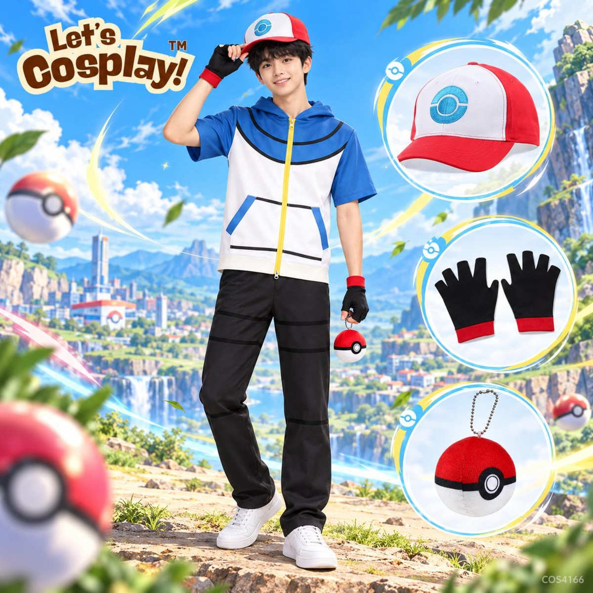 成人 兒童 寵物小精靈小智 Cosplay 服裝 精靈寶可夢 Pokémon 訓練員套裝 帽子手套精靈球 萬聖節角色扮演 Lets Cosplay cos4166