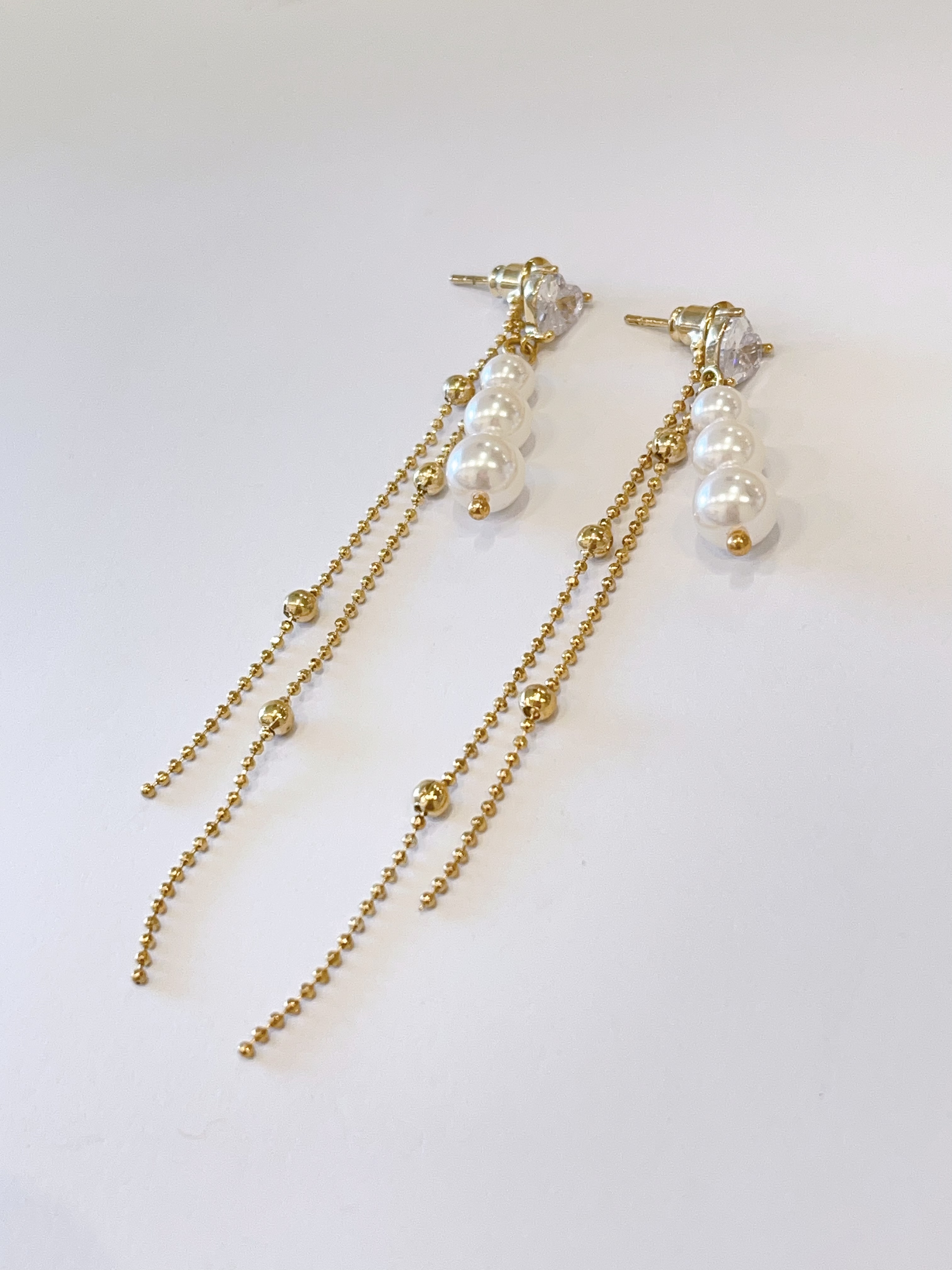 简约爱心珍珠流苏耳环