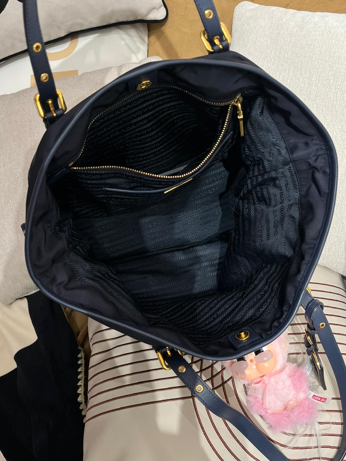 Prada Nylon Shopping Tote Bag Navy 100%Authentic, 98%New ✅ certificate 